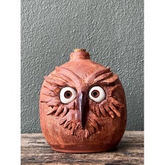 Vintage Handcrafted Ceramic Owl Jug