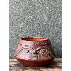Vintage-Keramikschale im Tribal-Stil, handgefertigt