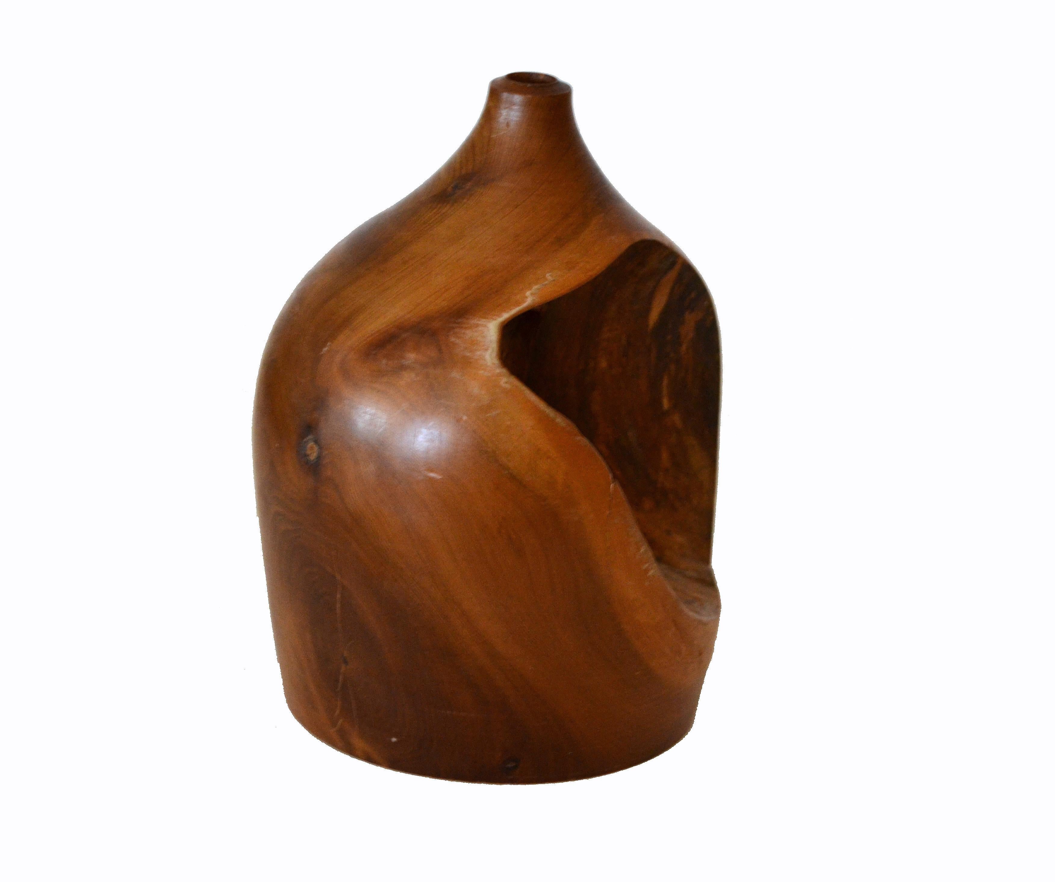 Rustic Vintage Handcrafted Cockhill Crafts Sculptural Turned Yew Wood Vase England 1960