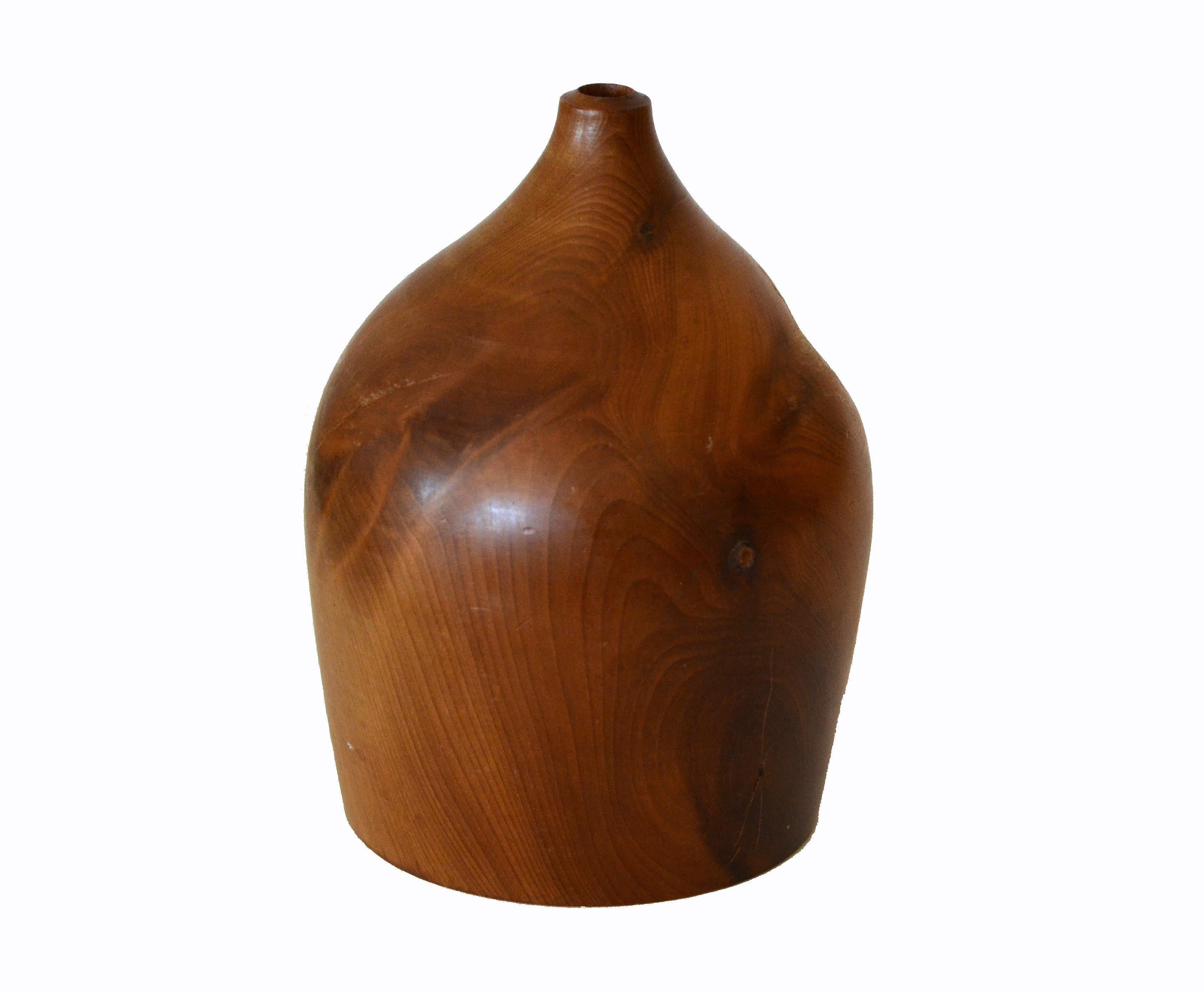 English Vintage Handcrafted Cockhill Crafts Sculptural Turned Yew Wood Vase England 1960