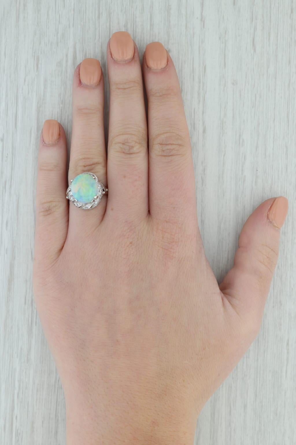 Vintage Handcrafted Colorful Opal Diamond Ring 900 Platinum Size 6 For Sale 5