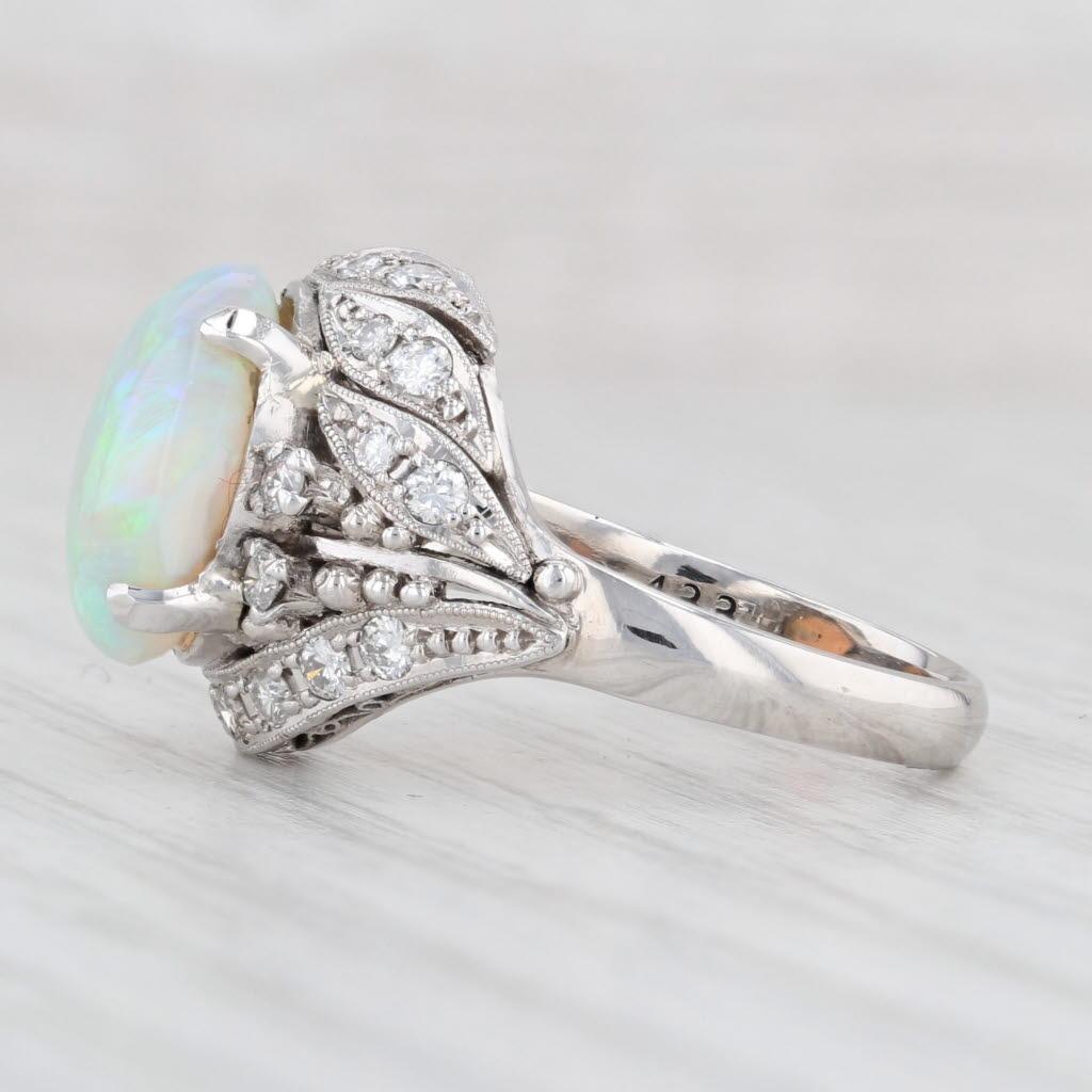 Women's Vintage Handcrafted Colorful Opal Diamond Ring 900 Platinum Size 6 For Sale