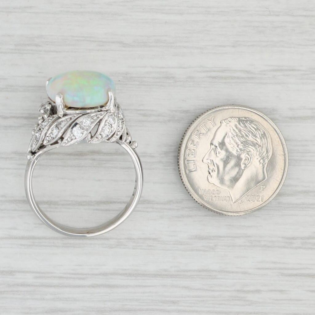 Anello artigianale d'epoca con diamante e opale colorato 900 in platino, misura 6 in vendita 4