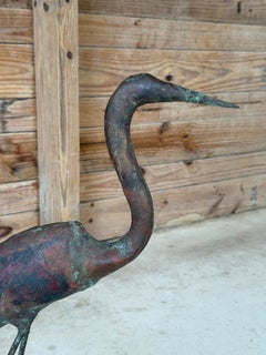 Vintage Handcrafted Copper Heron Sculpture With Verdigris Patina