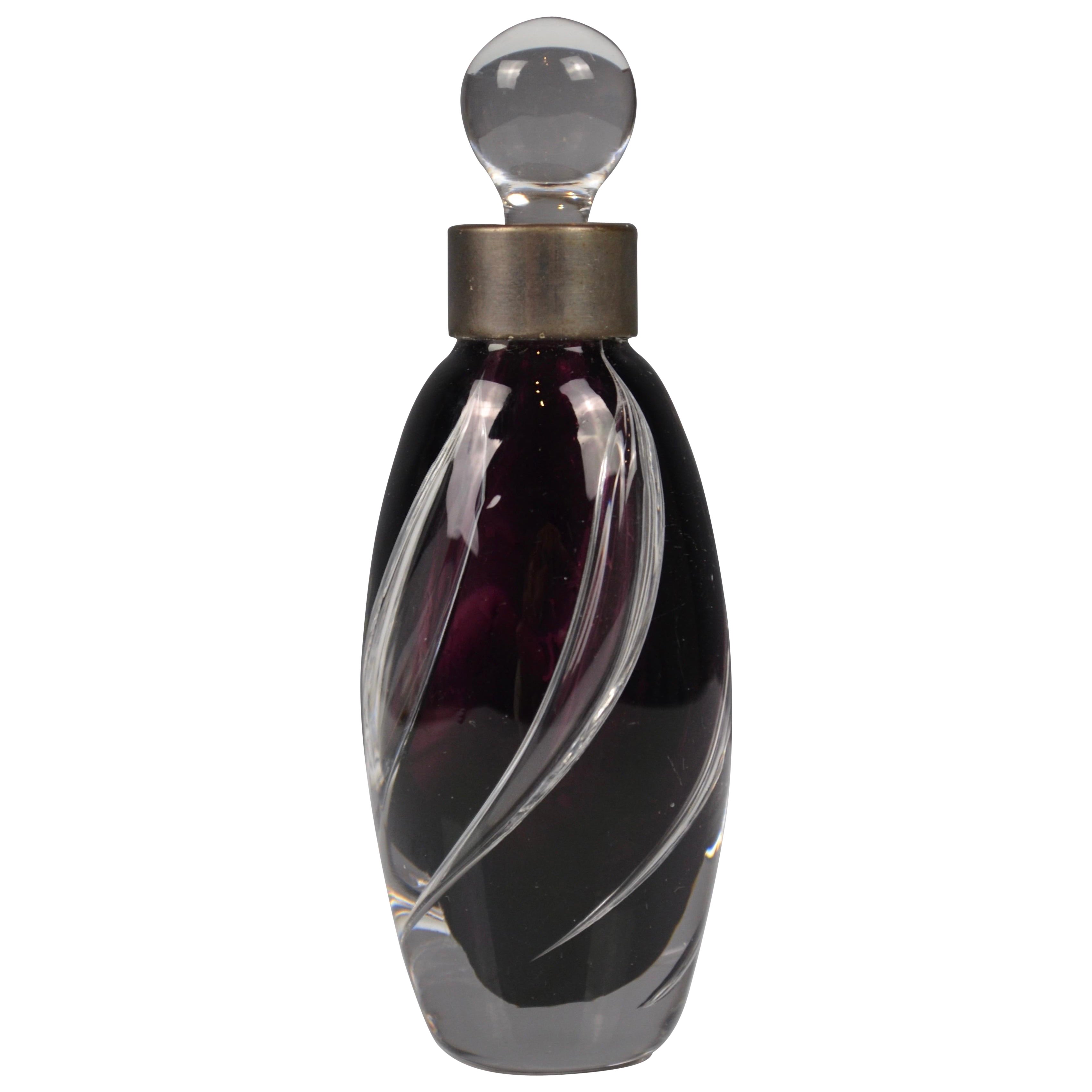 Bottiglia di profumo in vetro artistico vintage realizzata a mano con ametista profonda