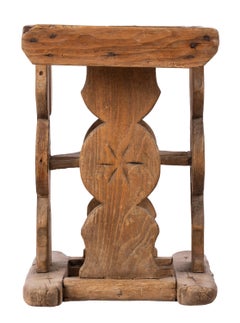 Rustic Handcrafted European Wooden Folk Art Sculpture, Baby Seat