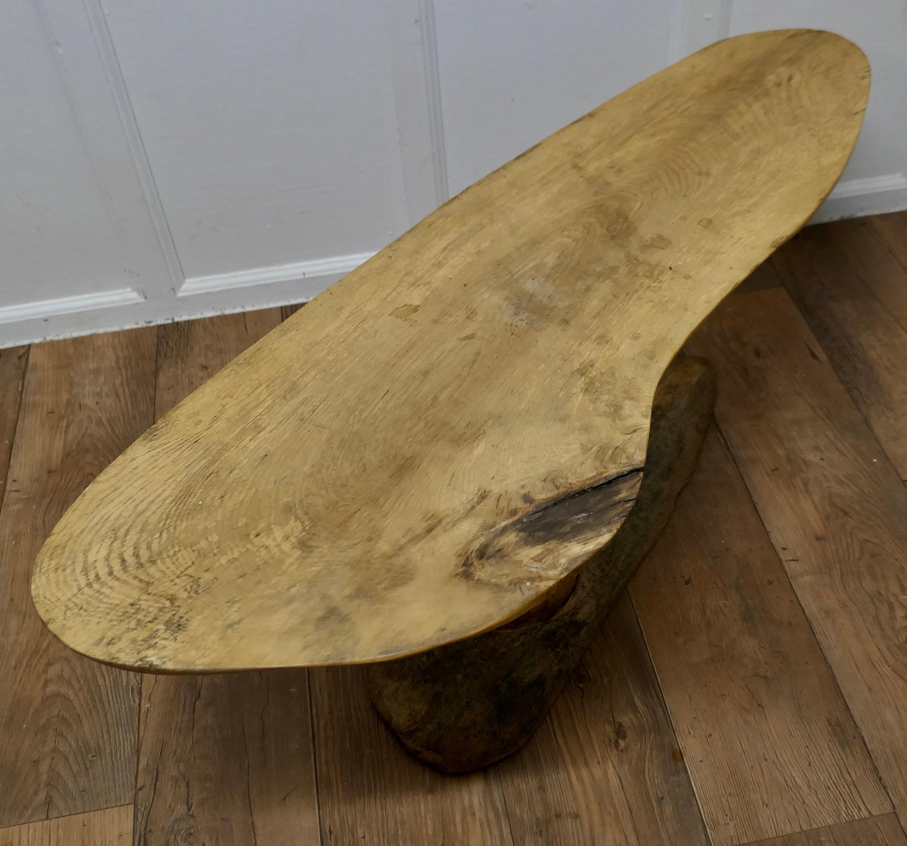 Mid-20th Century Vintage Handcrafted Freeform Live Edge Solid Plank Elm Coffee Table   No other o For Sale