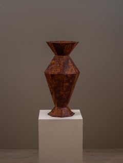 Jarrón hexagonal artesanal vintage de madera de burl de thuya marroquí