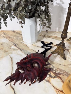 Vintage Handcrafted Italian Leather Mythological Satyr Mask, Venetian-Style