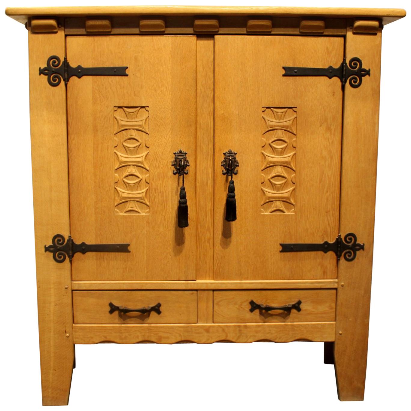 Vintage Handcrafted Mission Style Oak Cabinet