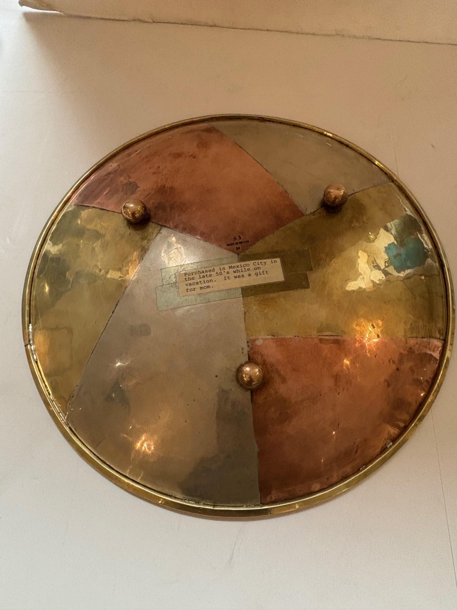Métal Vintage Handcrafted Mixed Metal Panels Footed Dish Bowl by Los Castillo Metal en vente