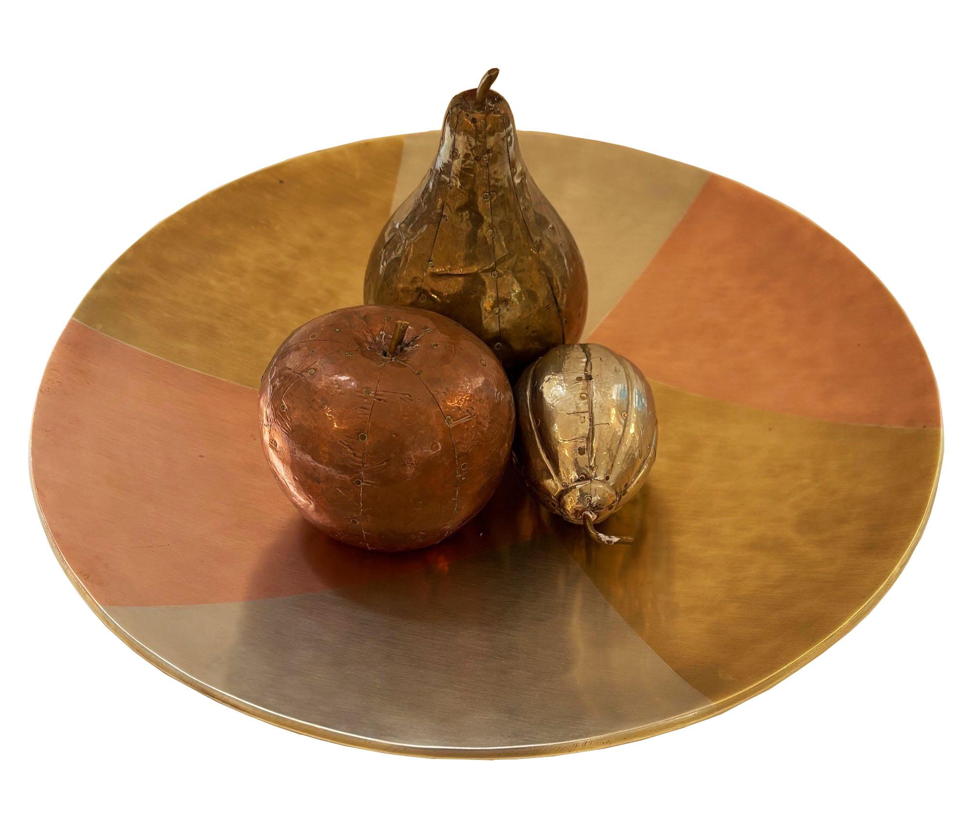 Vintage Handcrafted Mixed Metal Panels Footed Dish Bowl by Los Castillo Metal en vente 1