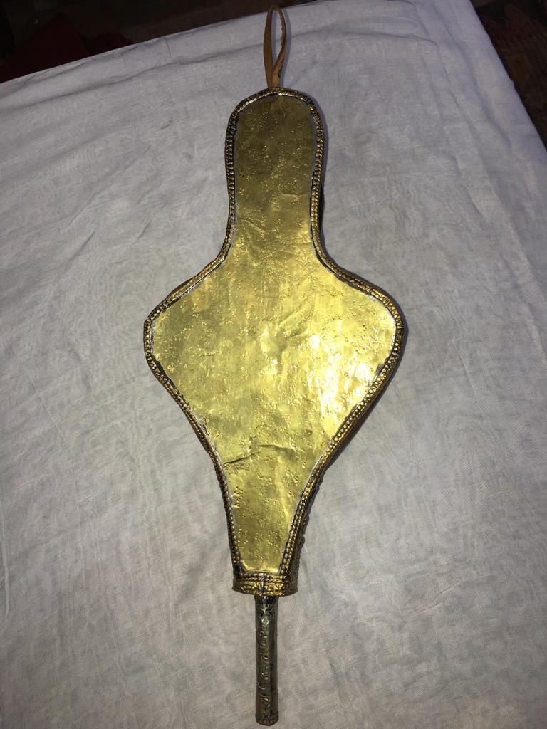 Vintage Handmade Moroccan Fireplace Bellows, Leather, Silver