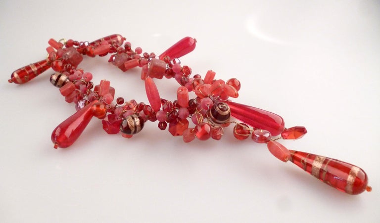 Italian Vintage Handcrafted Murano Red Glass Ornament Necklace For Sale