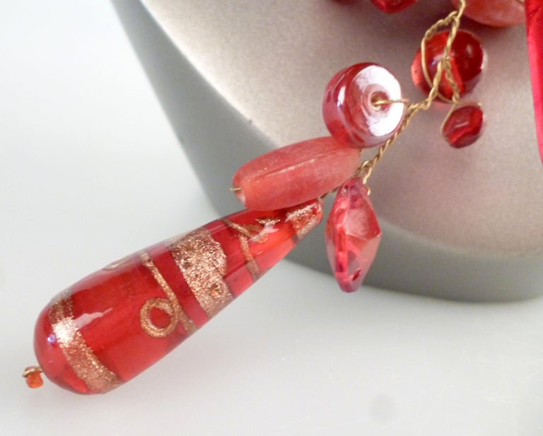 Hand-Crafted Vintage Handcrafted Murano Red Glass Ornament Necklace For Sale