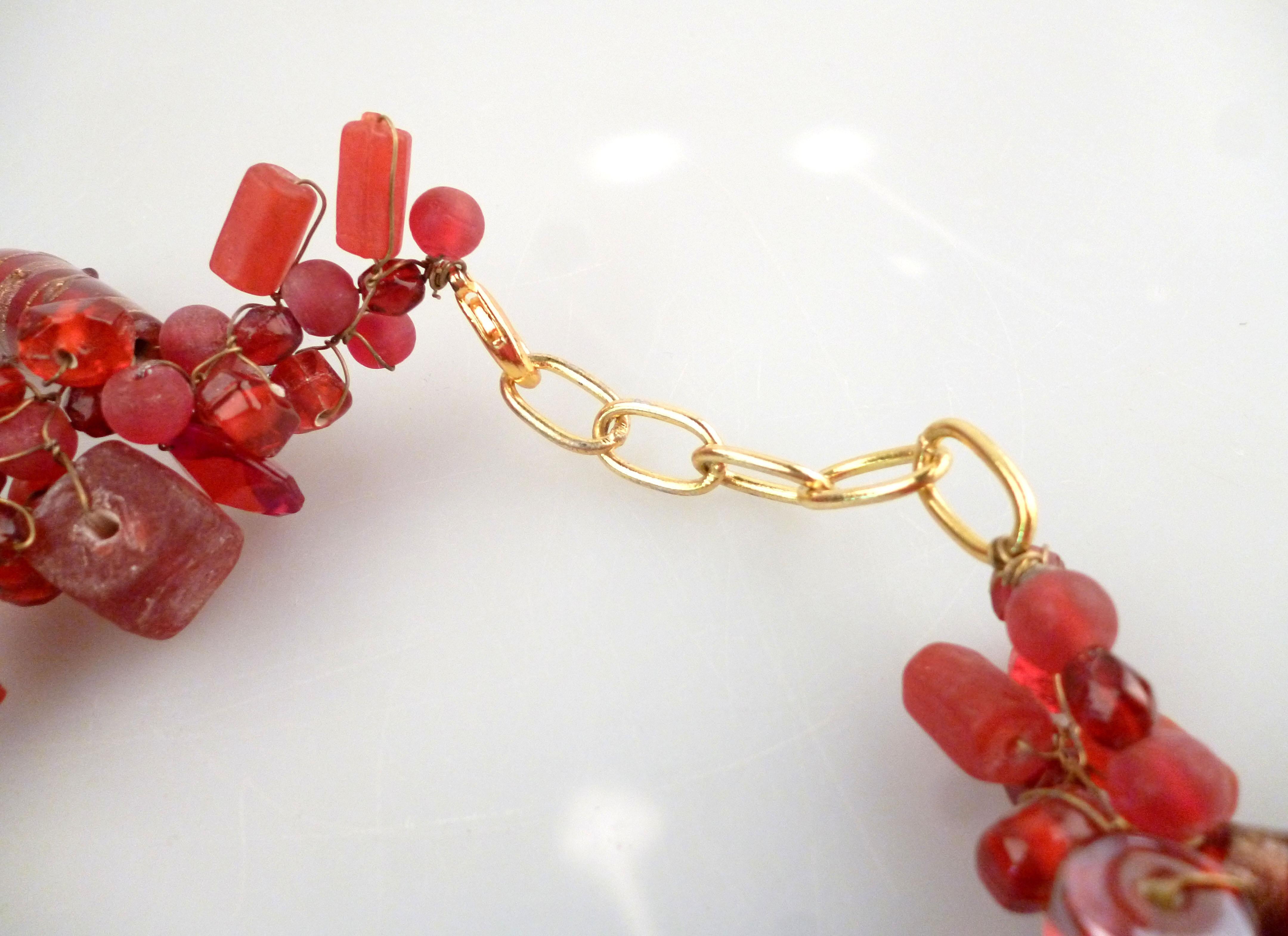 Vintage Handcrafted Murano Red Glass Ornament Necklace In Good Condition For Sale In Miami, FL