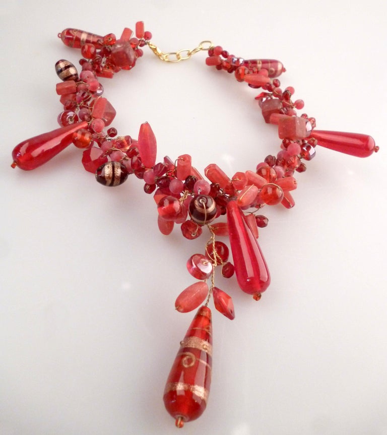 20th Century Vintage Handcrafted Murano Red Glass Ornament Necklace For Sale