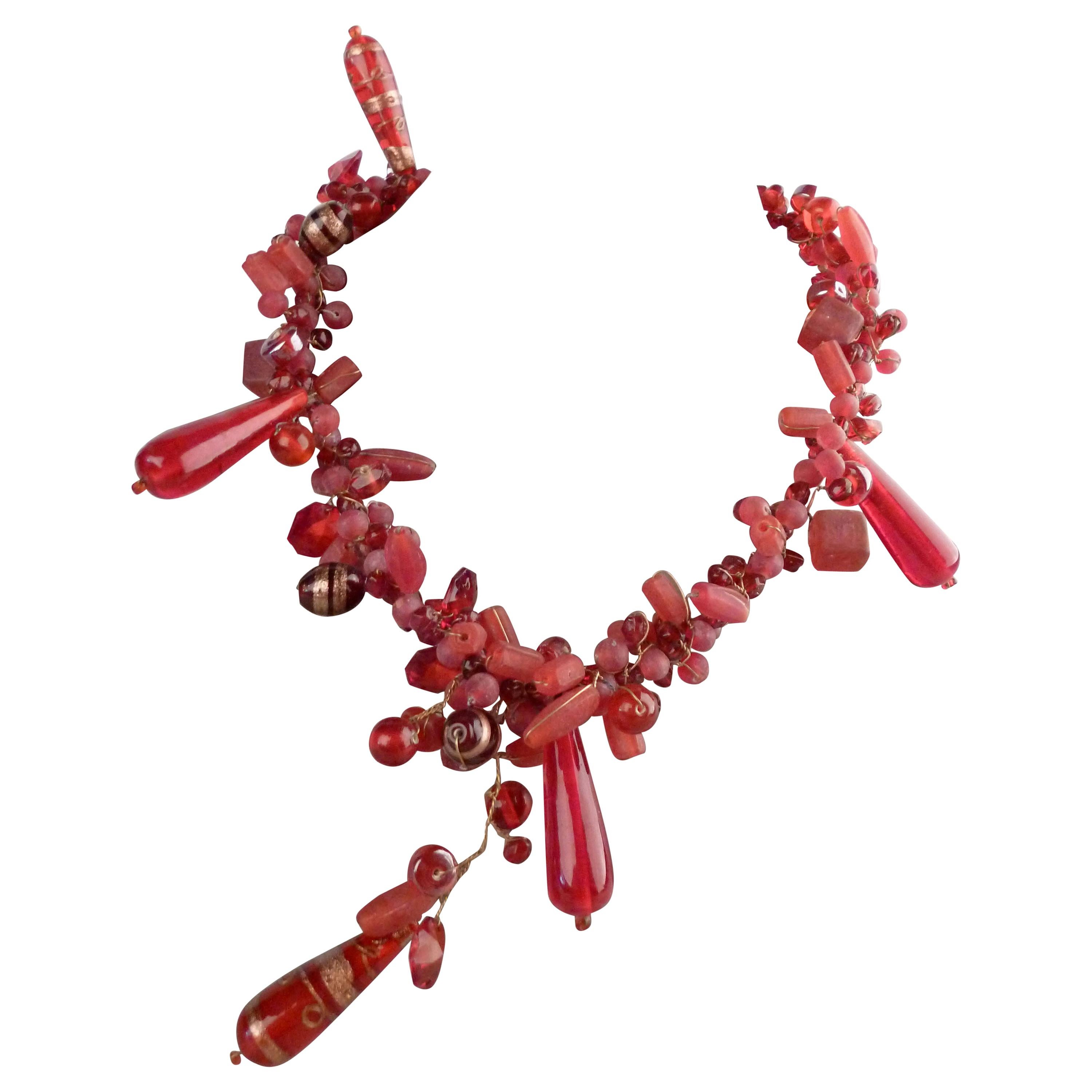 Vintage Handcrafted Murano Red Glass Ornament Necklace