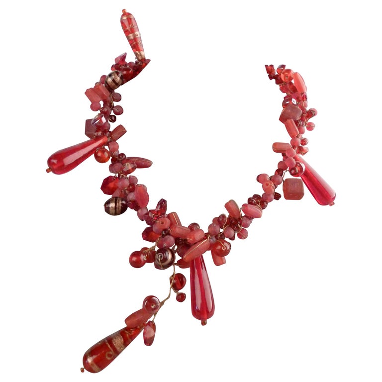 Vintage Handcrafted Murano Red Glass Ornament Necklace For Sale