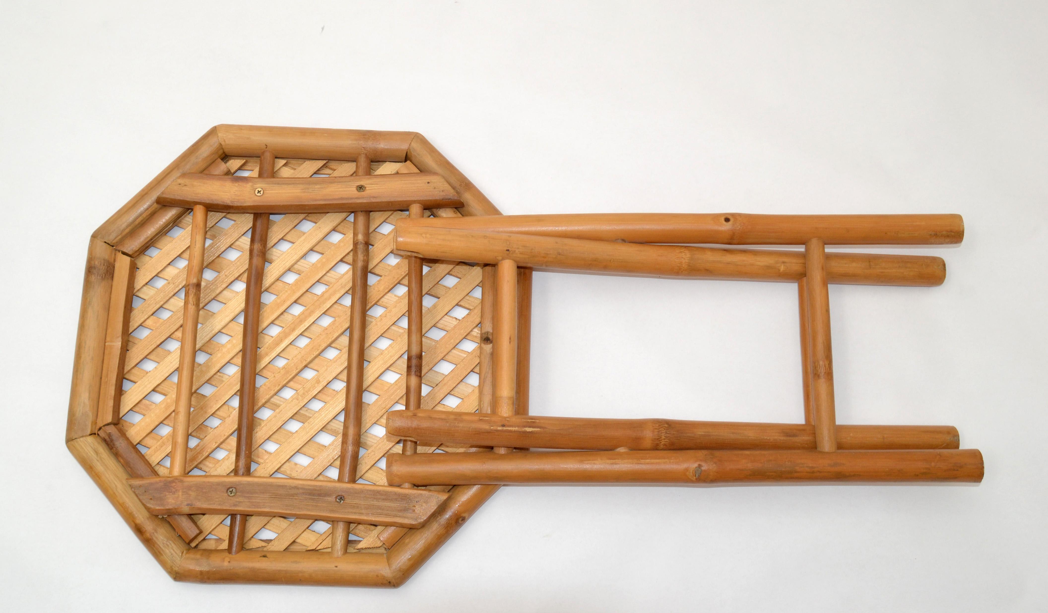 20th Century Vintage Handcrafted Octagonal Bamboo Side Folding Table, Center Table, 1970 For Sale