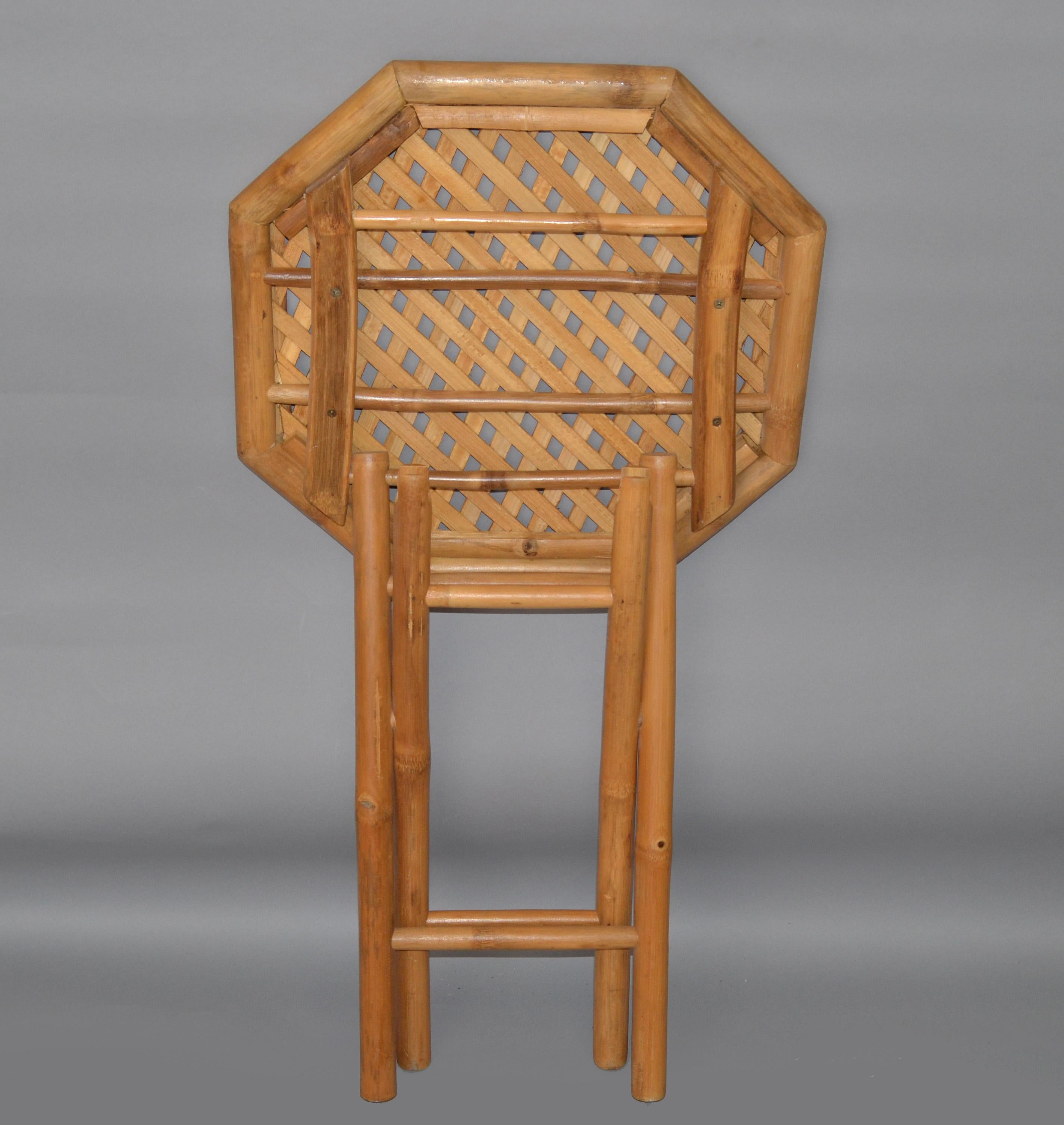 Achteckiger Vintage-Beistelltisch aus Bambus, handgefertigt, klappbar, Mitteltisch, 1970 im Angebot 3
