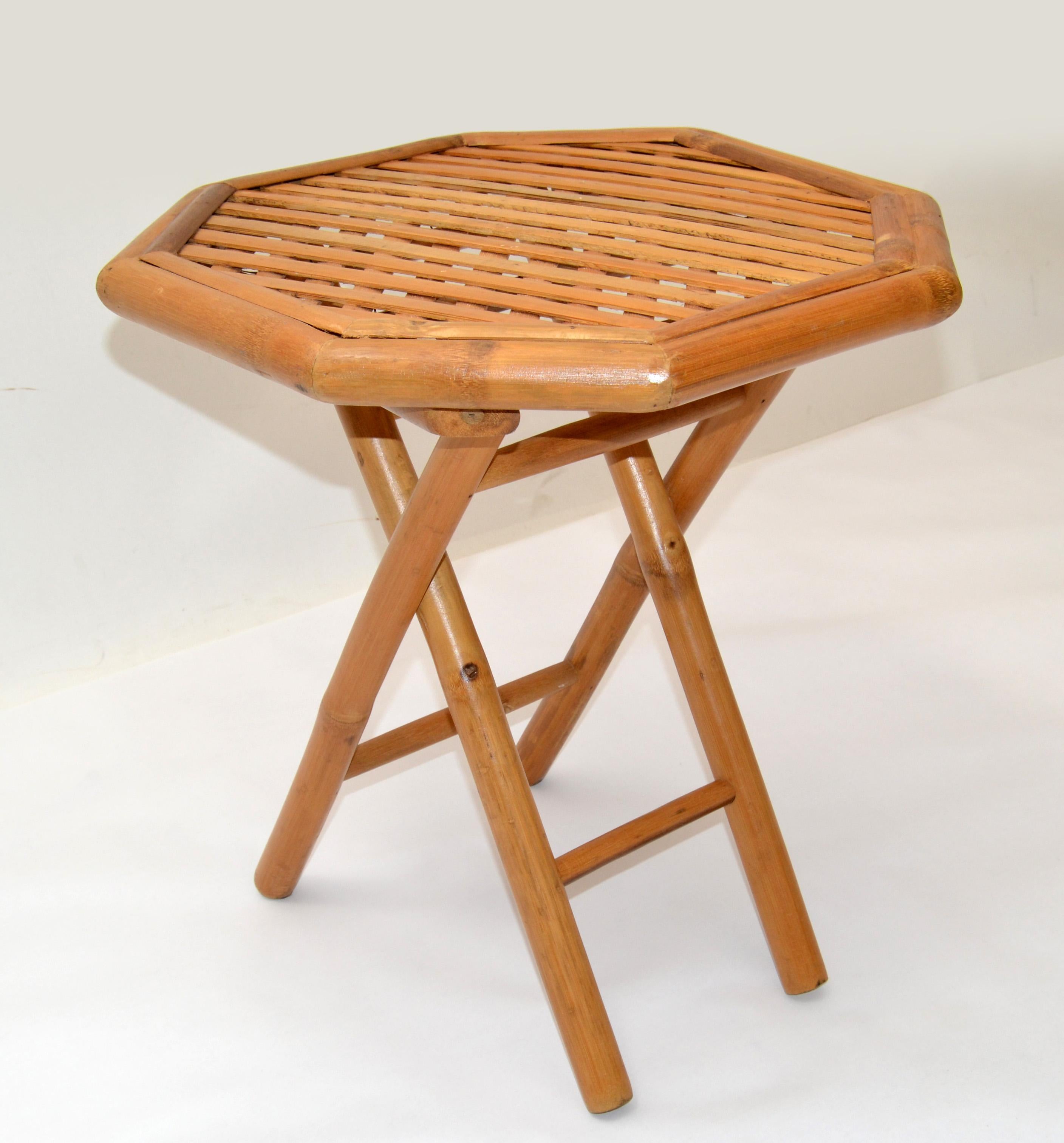 Vintage Handcrafted Octagonal Bamboo Side Folding Table, Center Table, 1970 For Sale 2