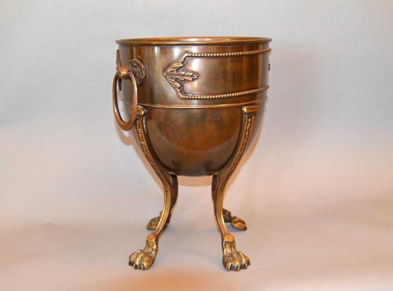 Vintage Handcrafted Ornate Bronze Wine Bucket, Ice Bucket with Claw