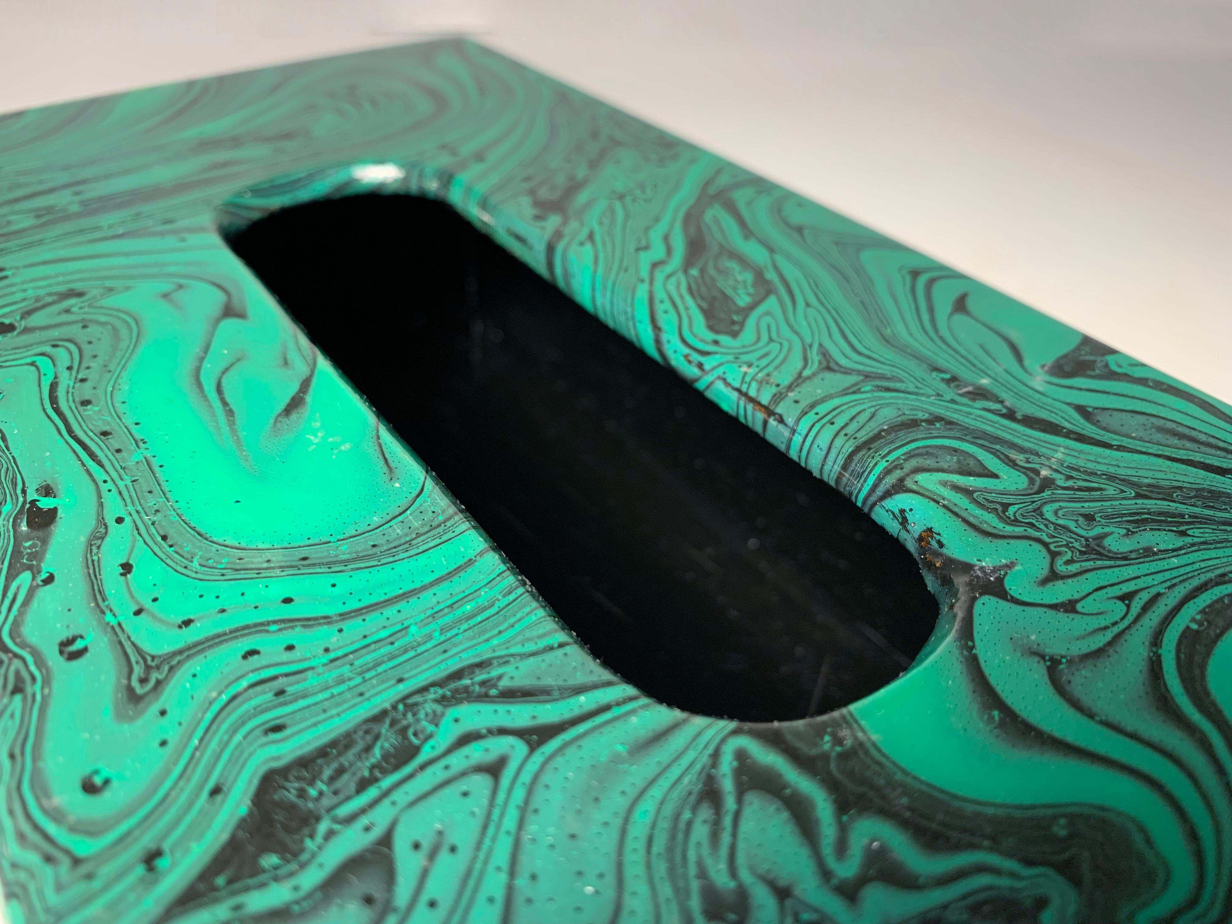 20th Century Vintage Handcrafted/Painted Faux Malachite Tissue Box For Sale
