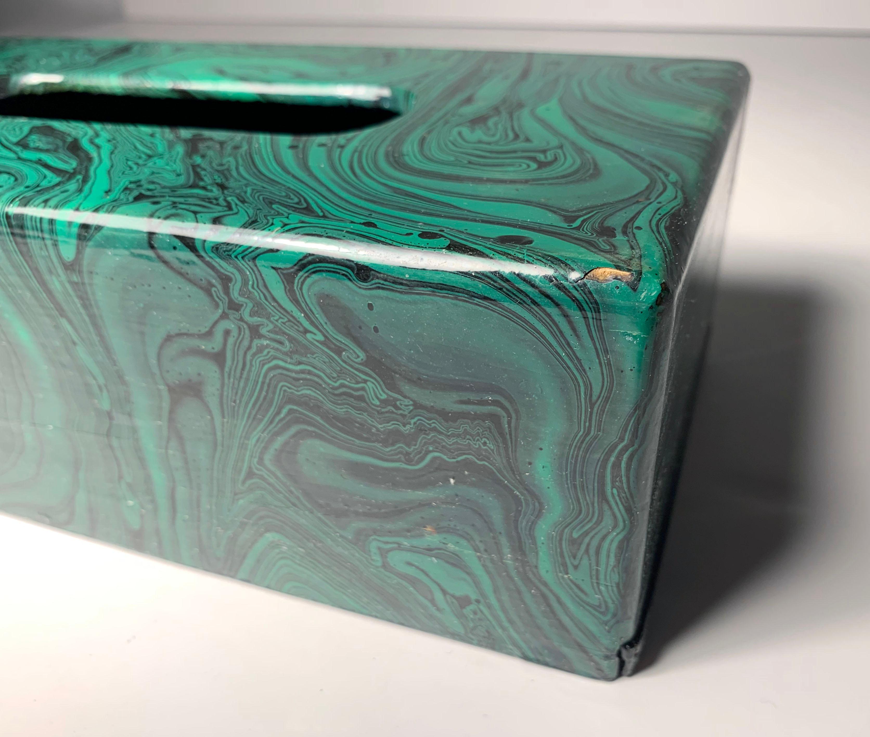 Vintage Handcrafted/Painted Faux Malachite Tissue Box For Sale 1