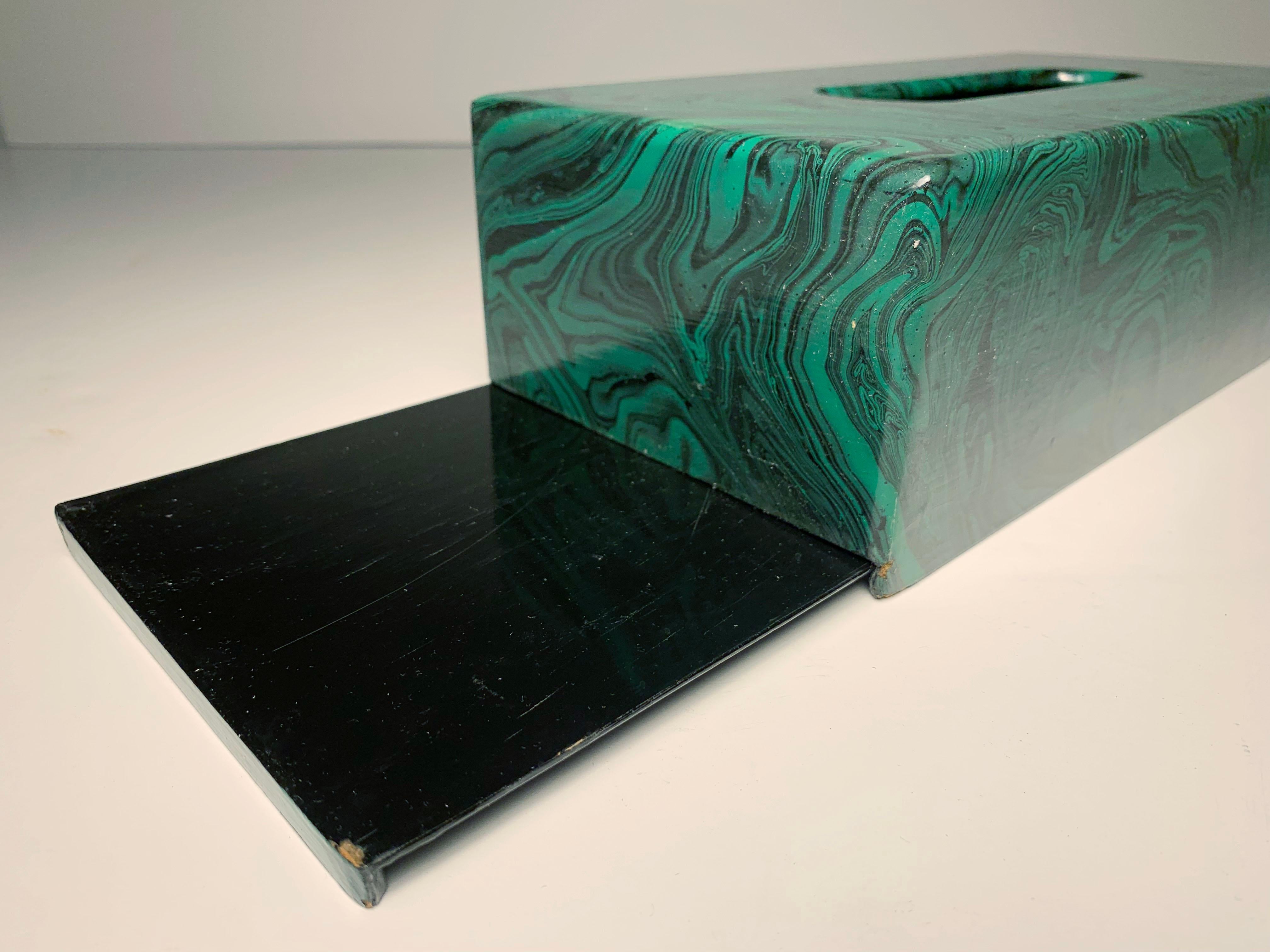 Vintage Handcrafted/Painted Faux Malachite Tissue Box For Sale 2