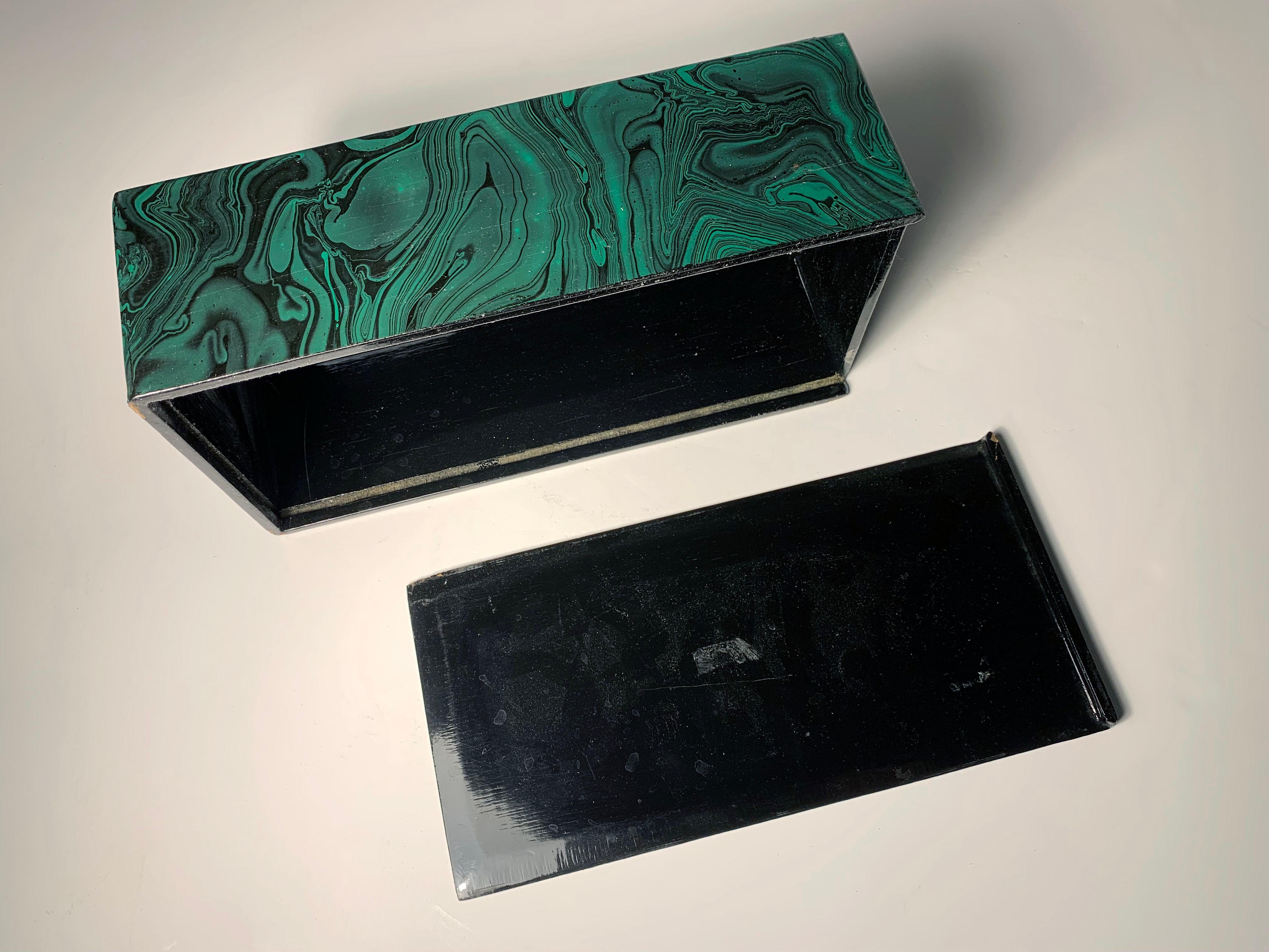 Vintage Handcrafted/Painted Faux Malachite Tissue Box For Sale 3