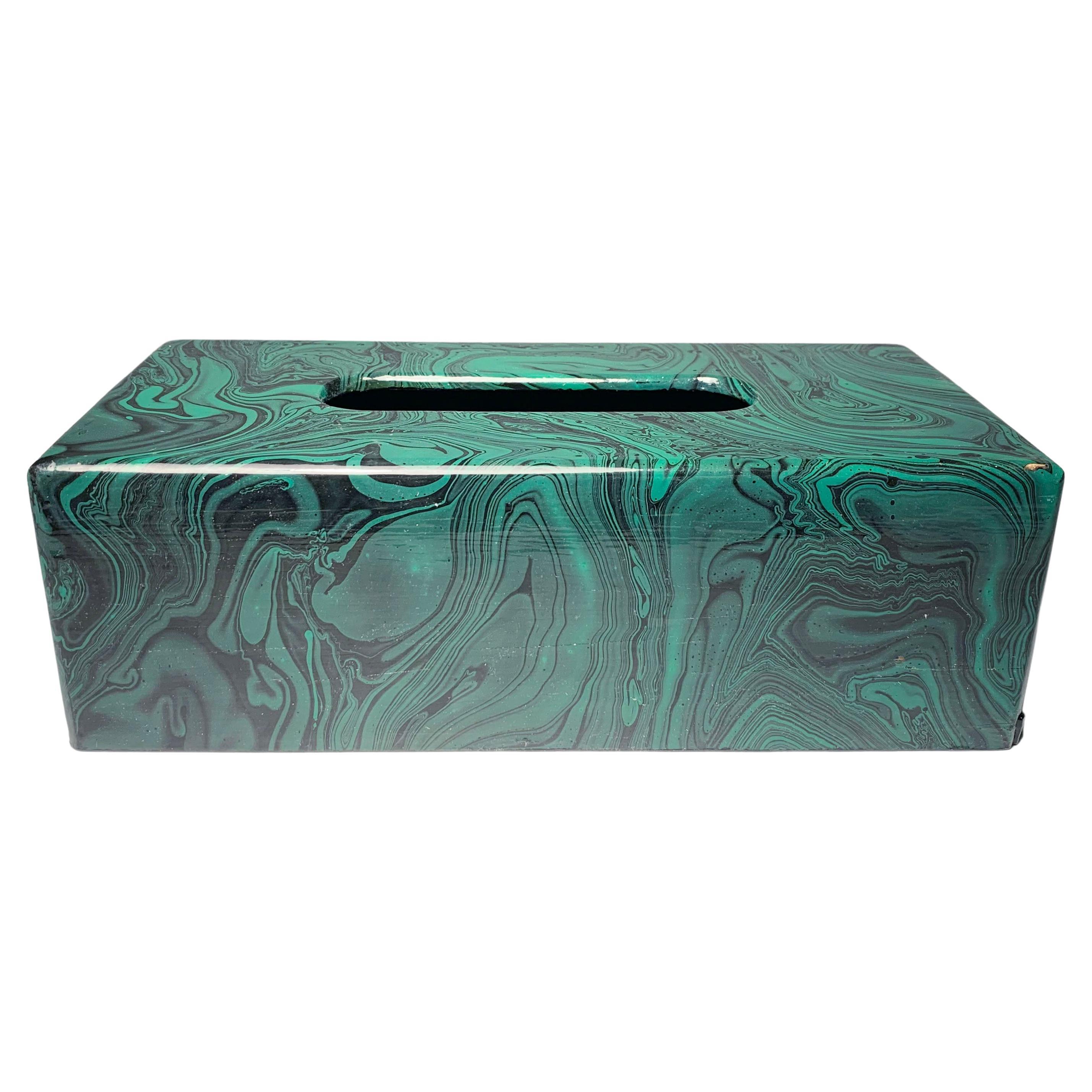 Caja de pañuelos vintage de malaquita sintética pintada a mano
