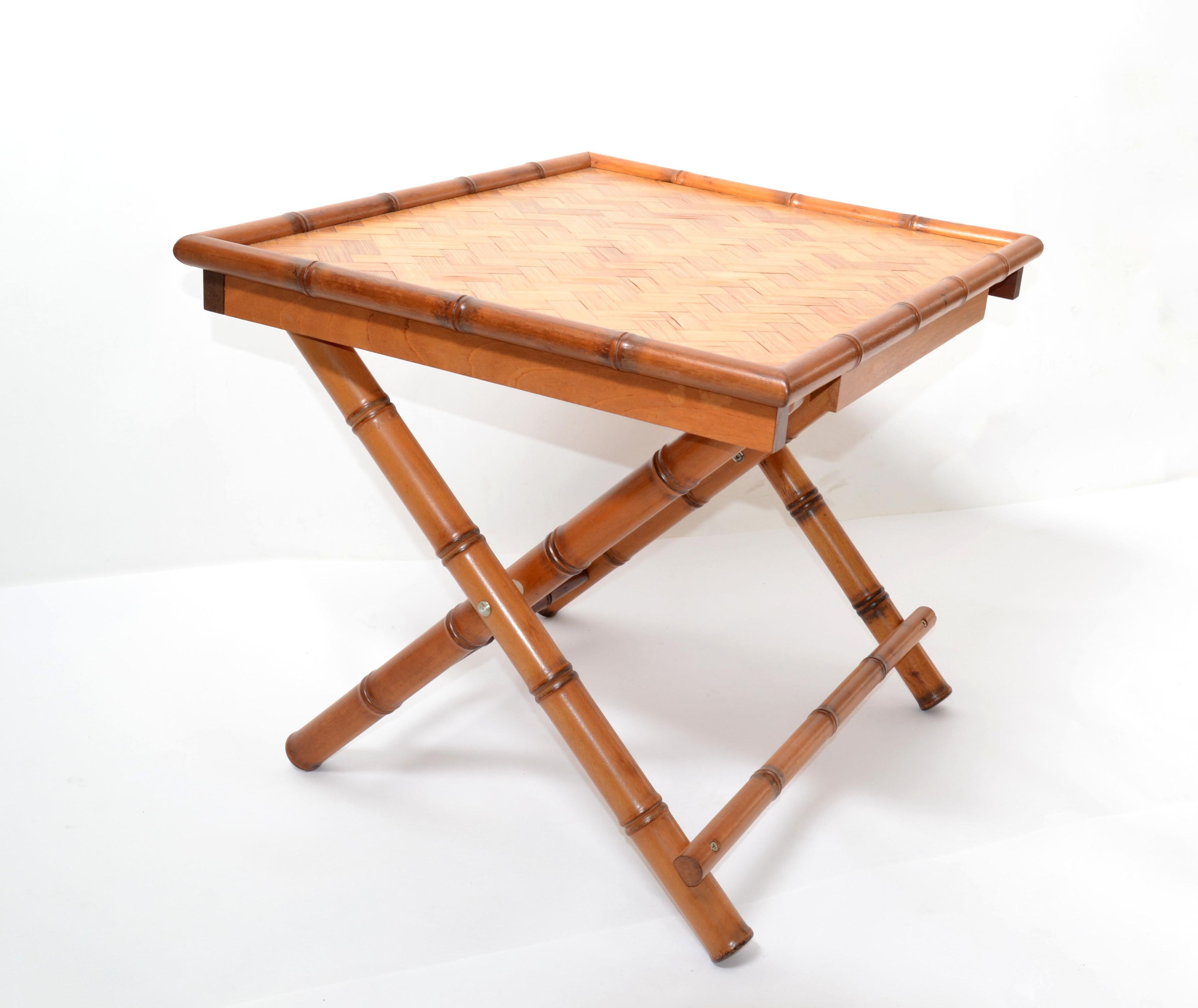 Vintage Handcrafted Rectangle Bamboo Serving Folding Table, Center Table X-Base im Angebot 4
