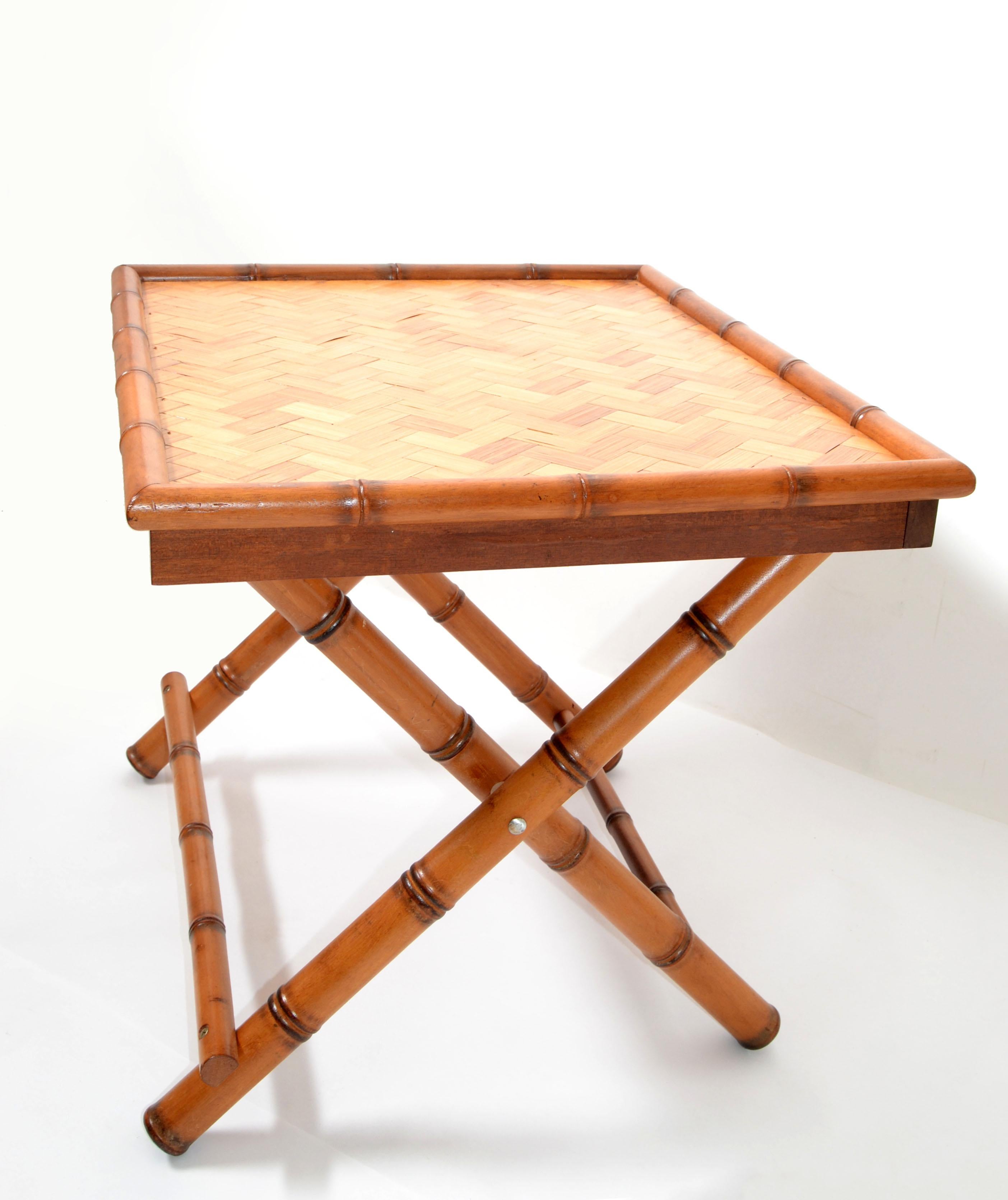 Vintage Handcrafted Rectangle Bamboo Serving Folding Table, Center Table X-Base im Angebot 1