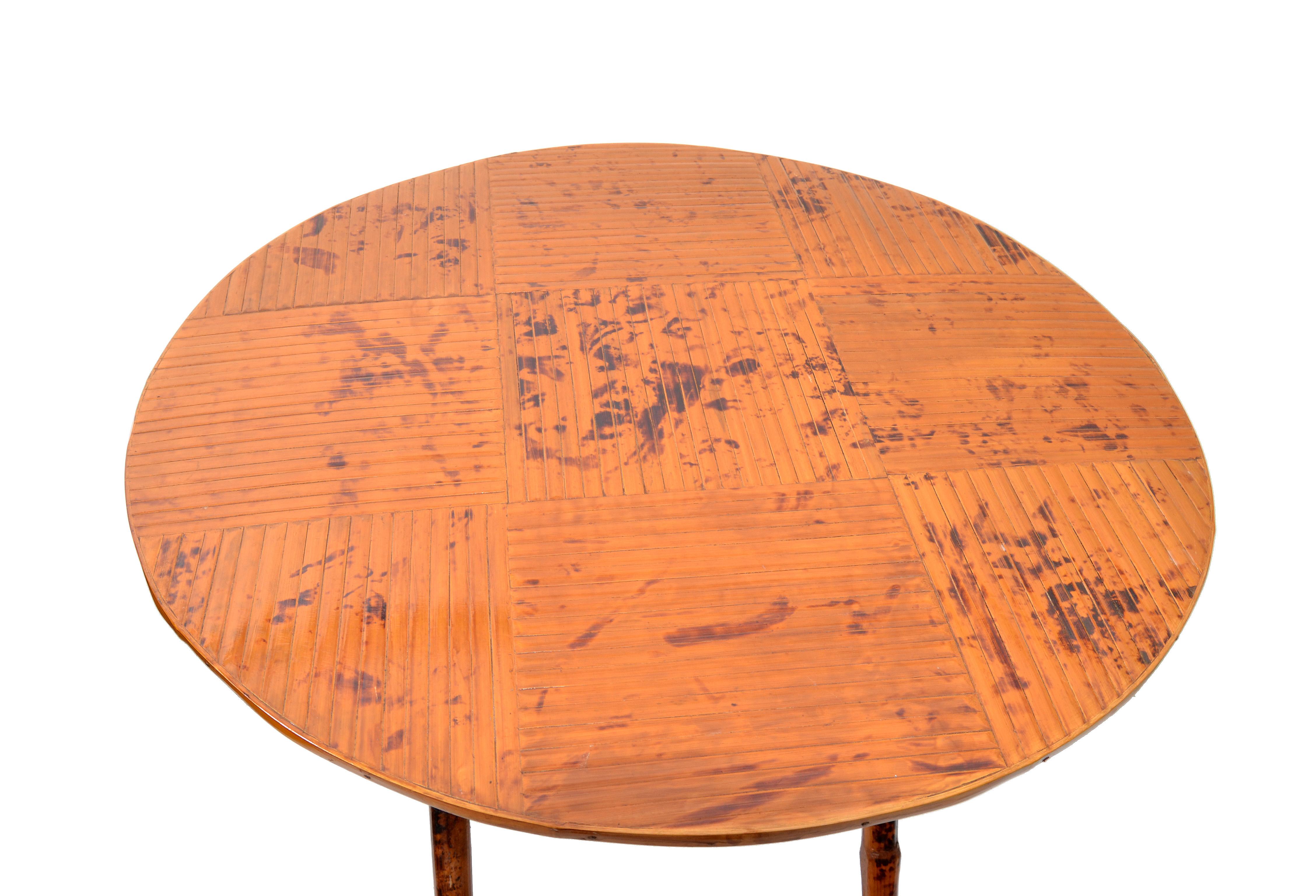 20th Century Vintage Handcrafted Round Bamboo Bistro Folding Table, Center Table X-Base
