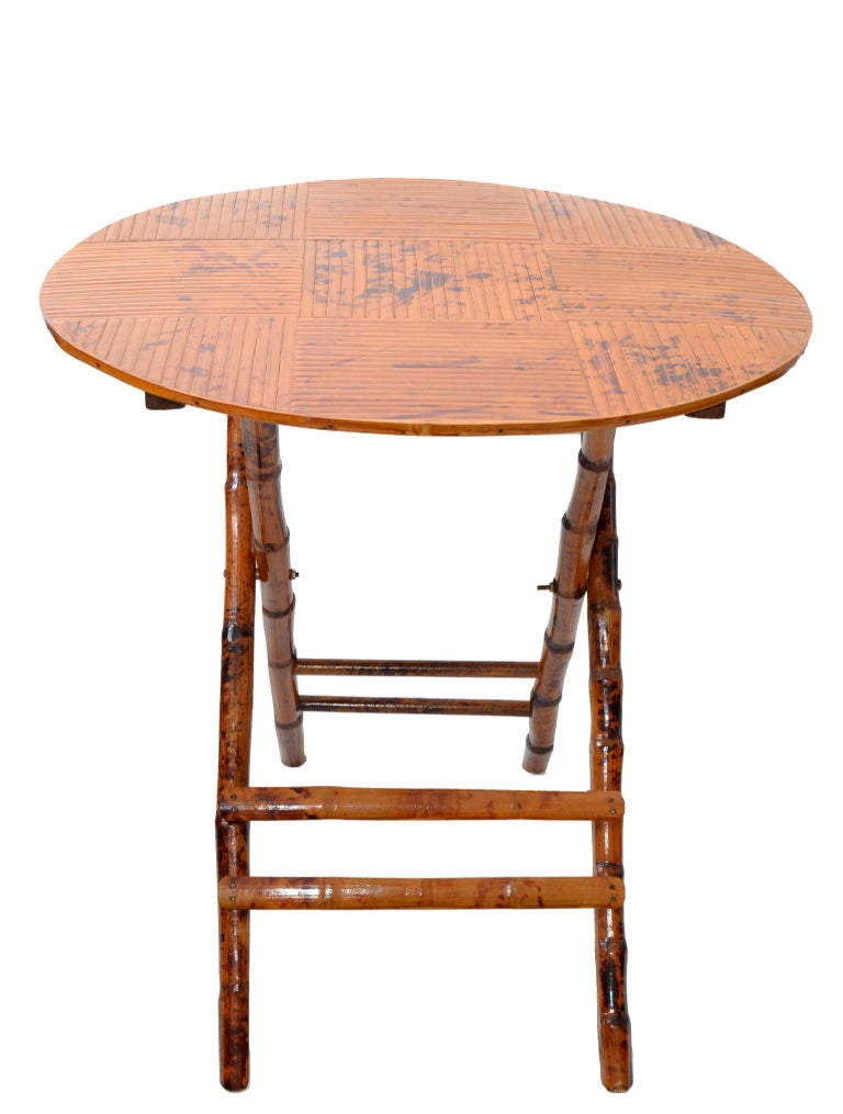 Vintage Handcrafted Round Bamboo Bistro Folding Table, Center Table X