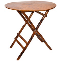 Vintage Handcrafted Round Bamboo Bistro Folding Table, Center Table X-Base