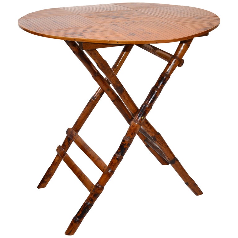 Vintage Handcrafted Round Bamboo Bistro Folding Table, Center Table X