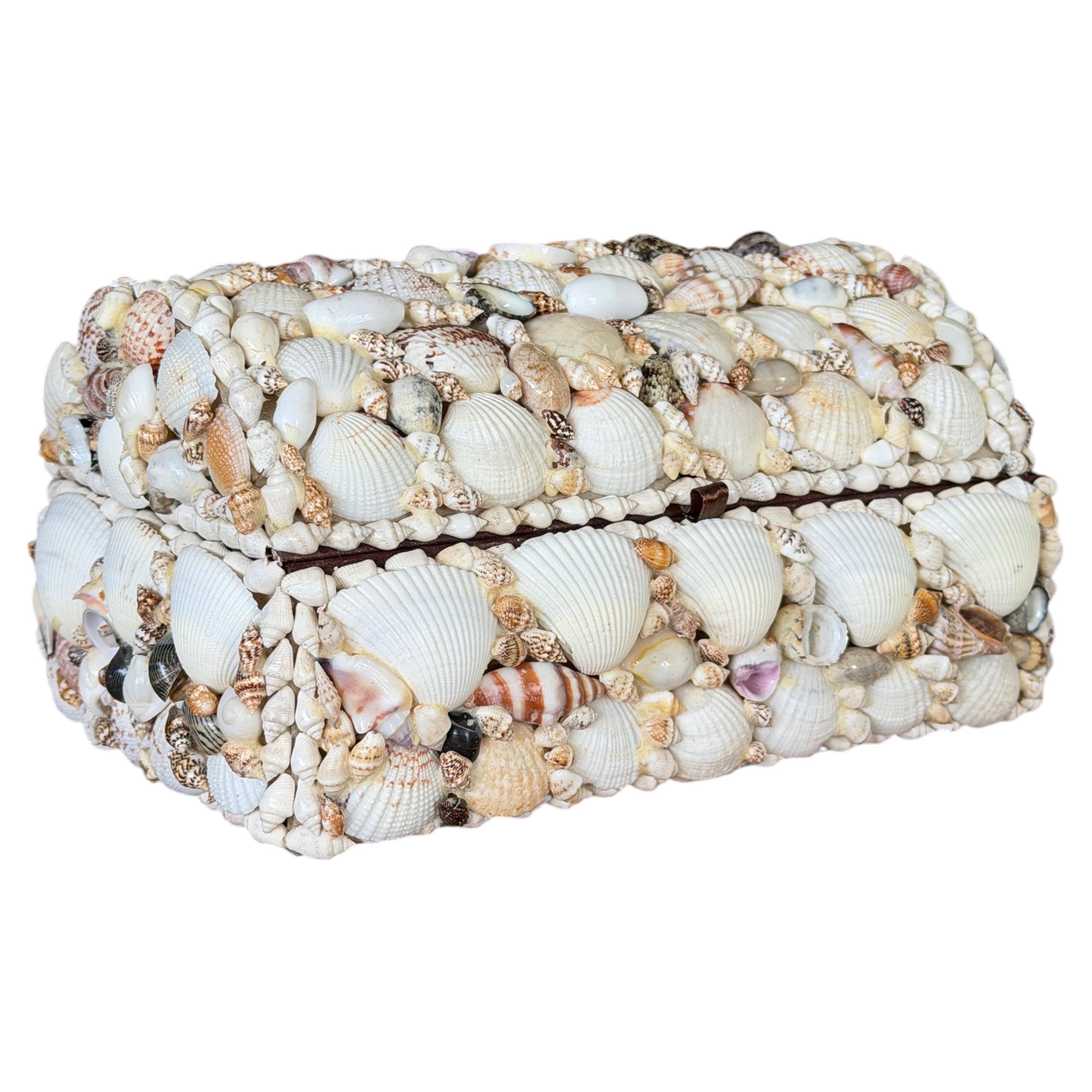 Vintage Handcrafted Shell-Covered Coastal Keepsake Box