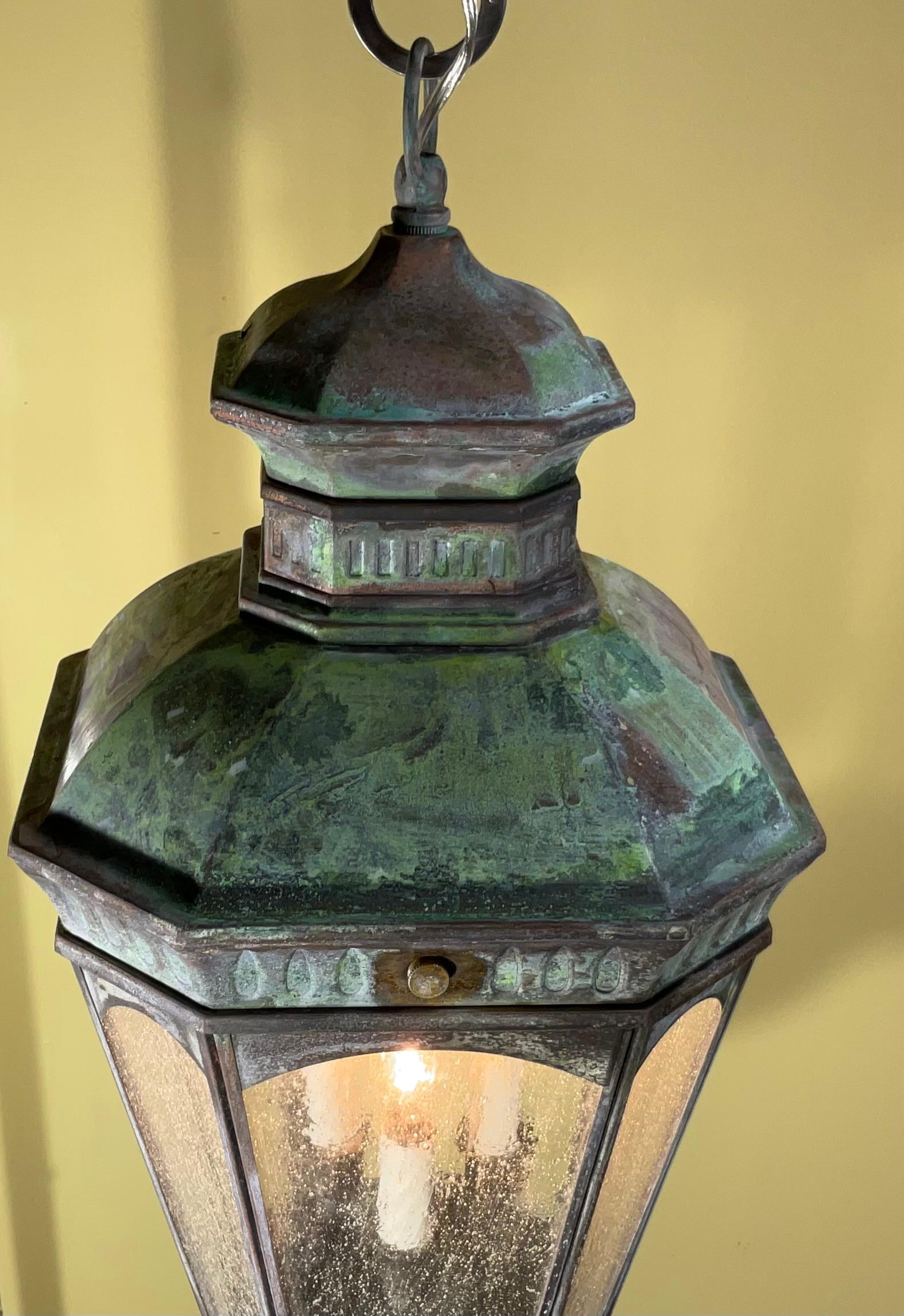 20th Century Vintage Handcrafted Solid Brass and Hanging Lantern For Sale