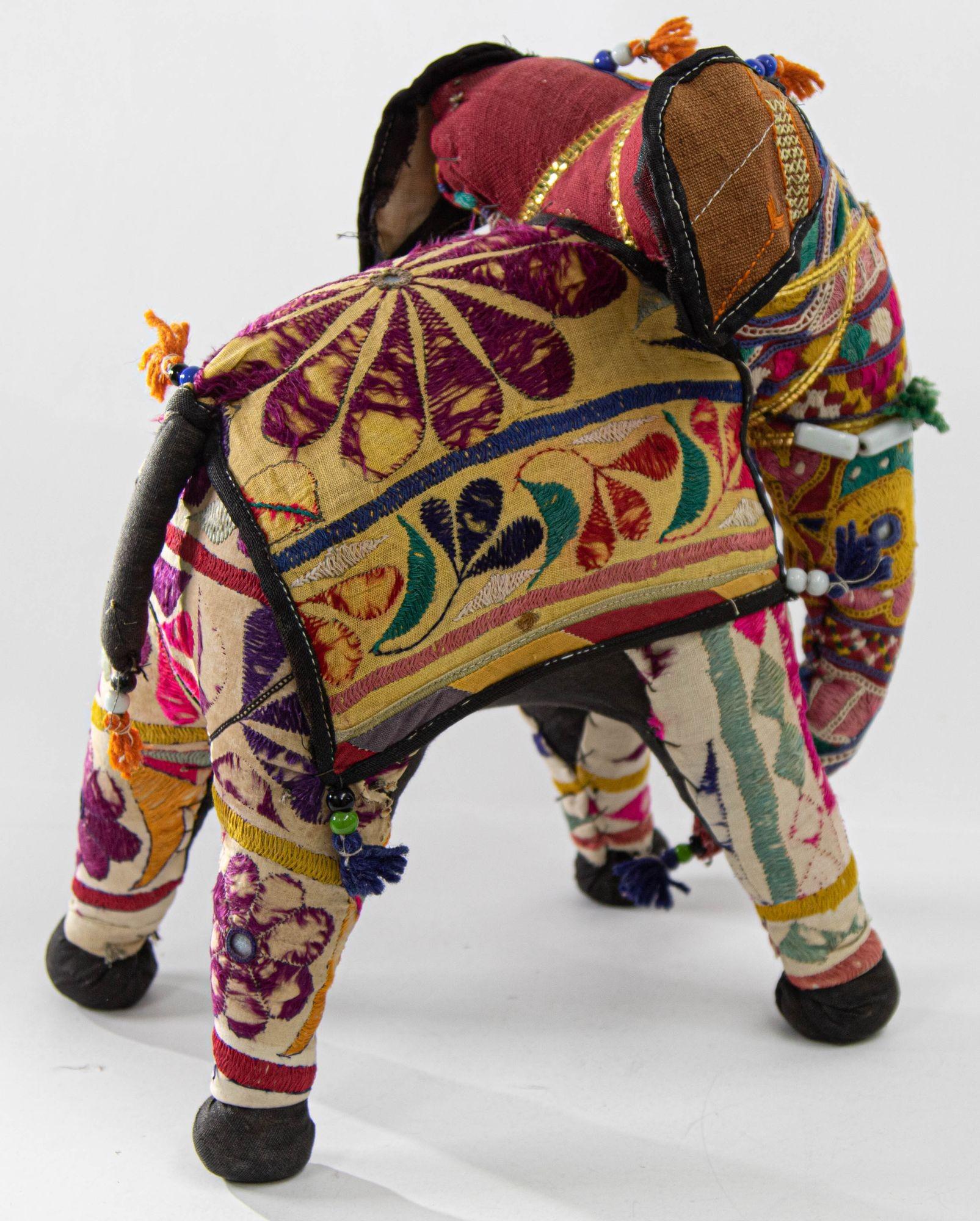 Vintage Handcrafted Stuffed Cotton Embroidered Ceremonial Elephant Toy Raj India 2