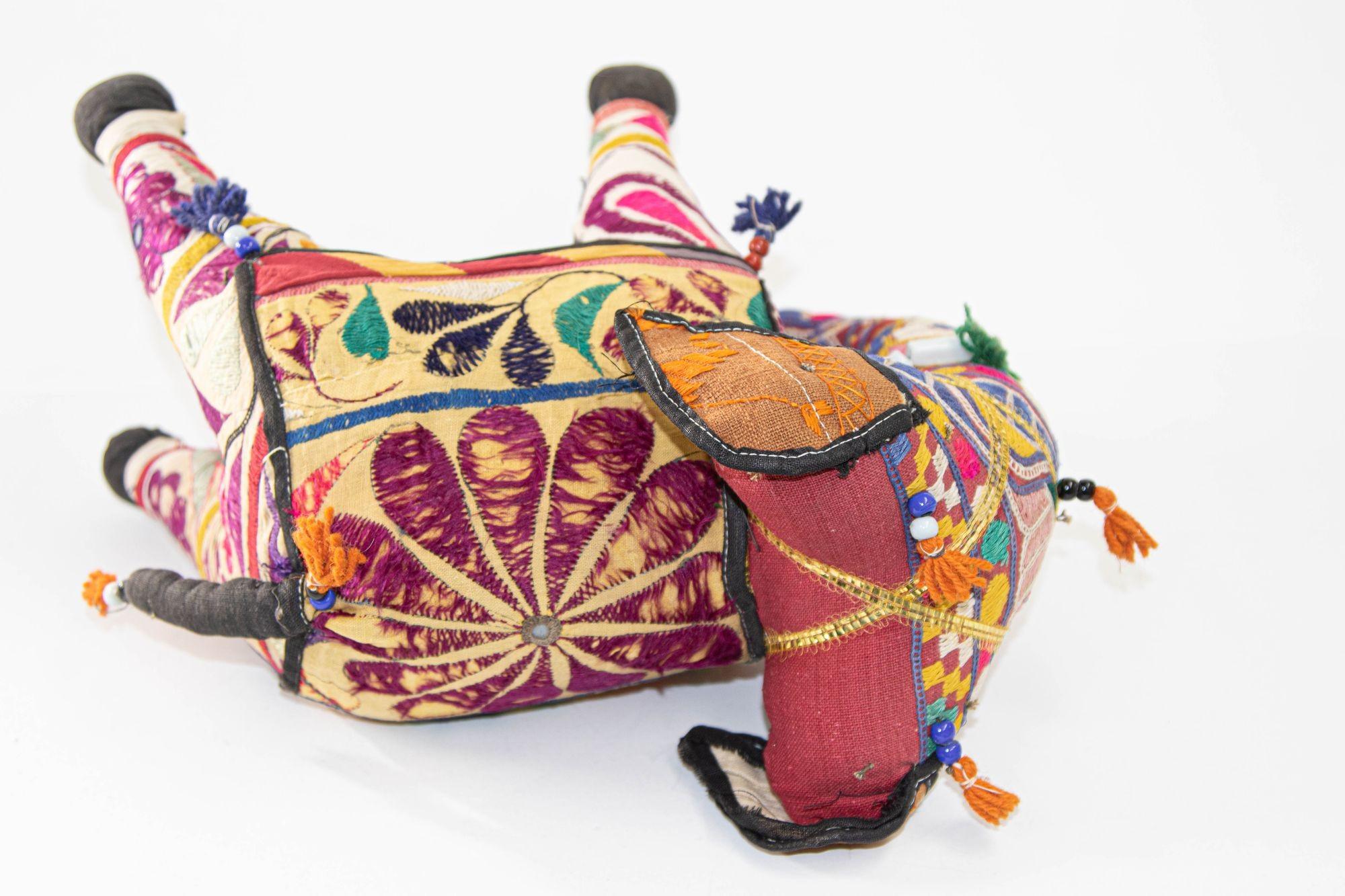Indian Vintage Handcrafted Stuffed Cotton Embroidered Ceremonial Elephant Toy Raj India For Sale