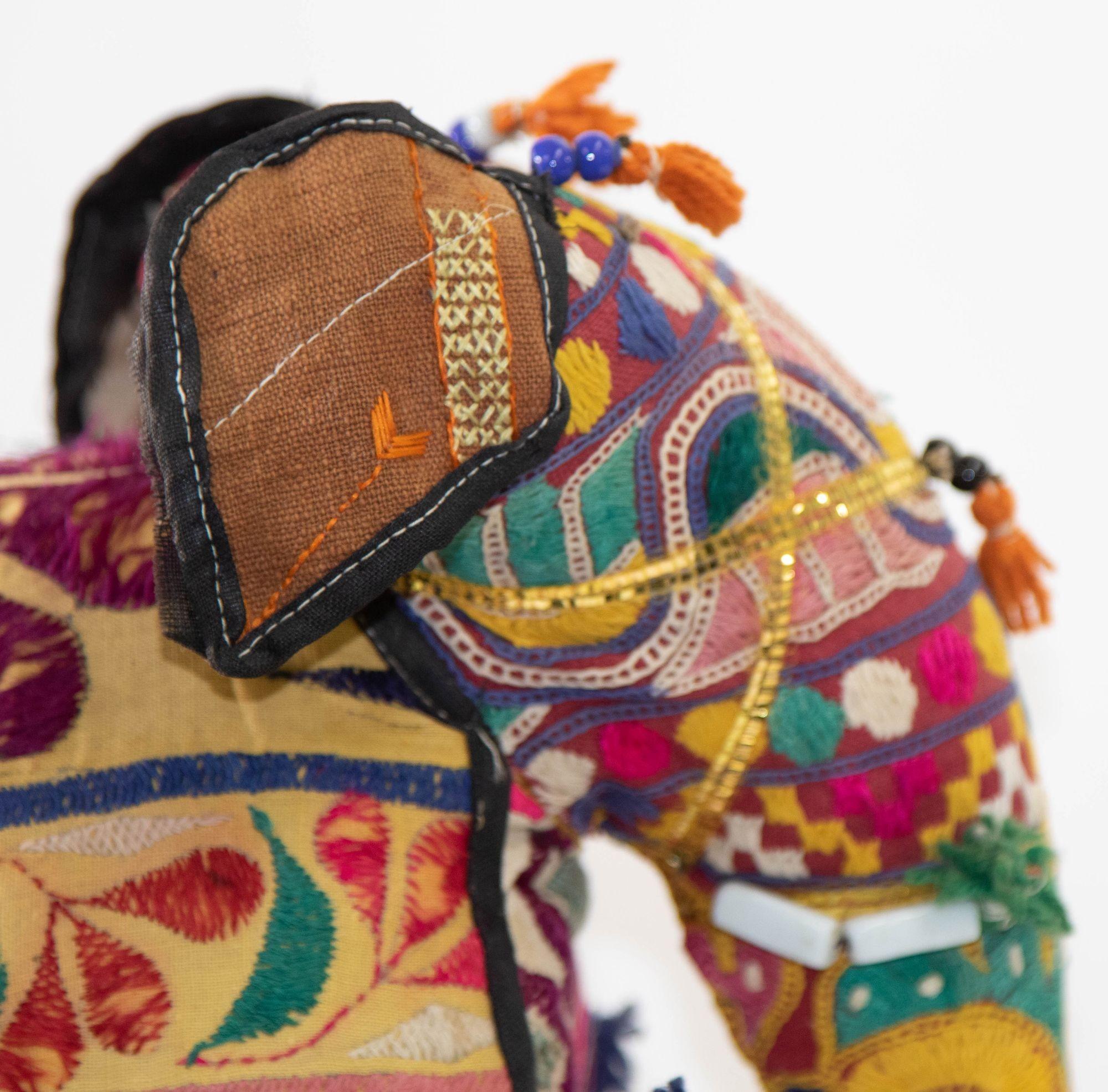 Vintage Handcrafted Stuffed Cotton Embroidered Ceremonial Elephant Toy Raj India In Good Condition In North Hollywood, CA
