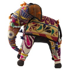Retro Handcrafted Stuffed Cotton Embroidered Ceremonial Elephant Toy Raj India