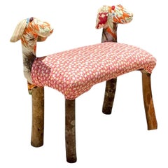 Vintage Handcrafted Textile and Wood Animal Bench