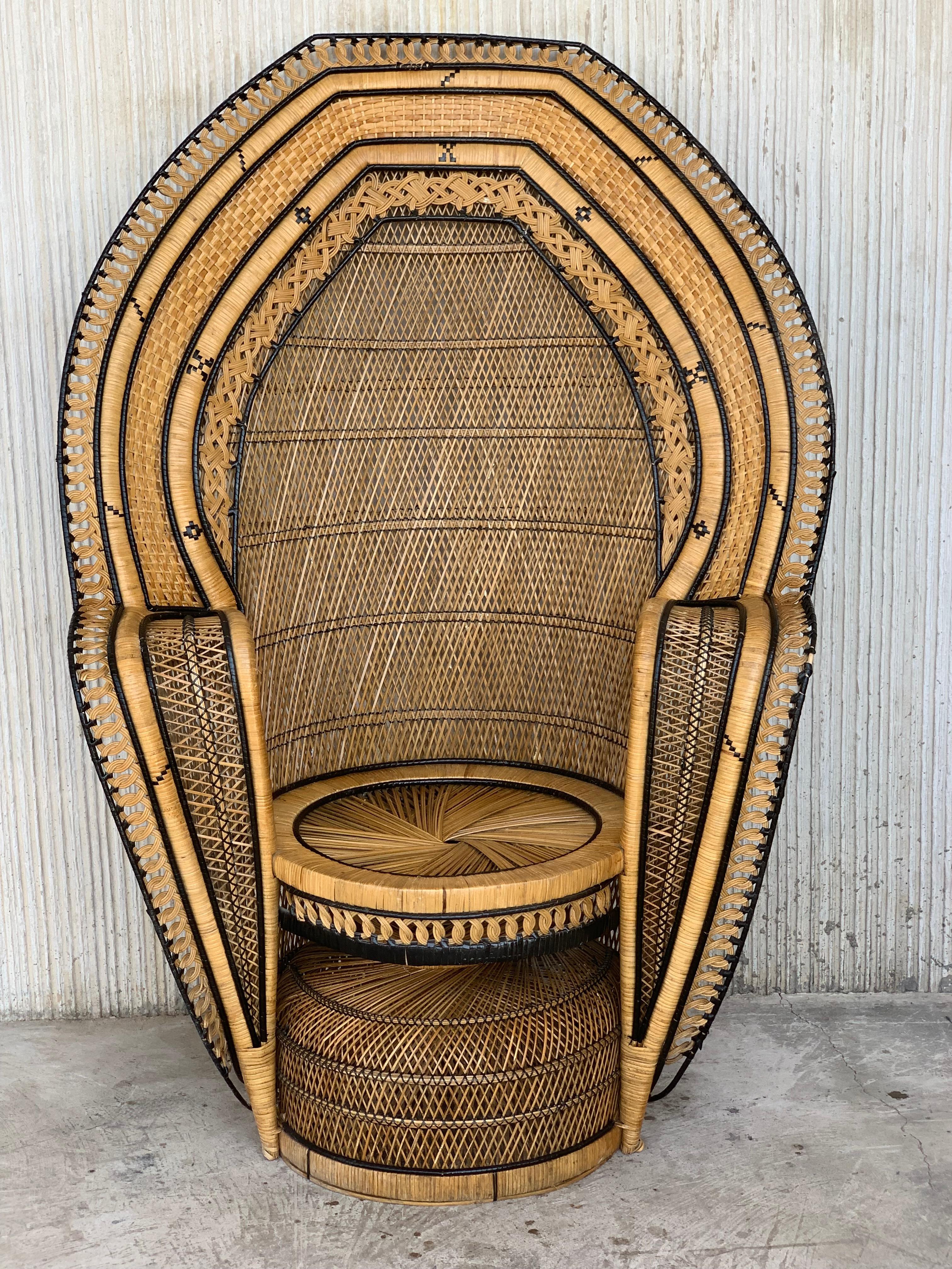 Spanish Vintage Handcrafted Wicker, Rattan and Reed Peacock Chair