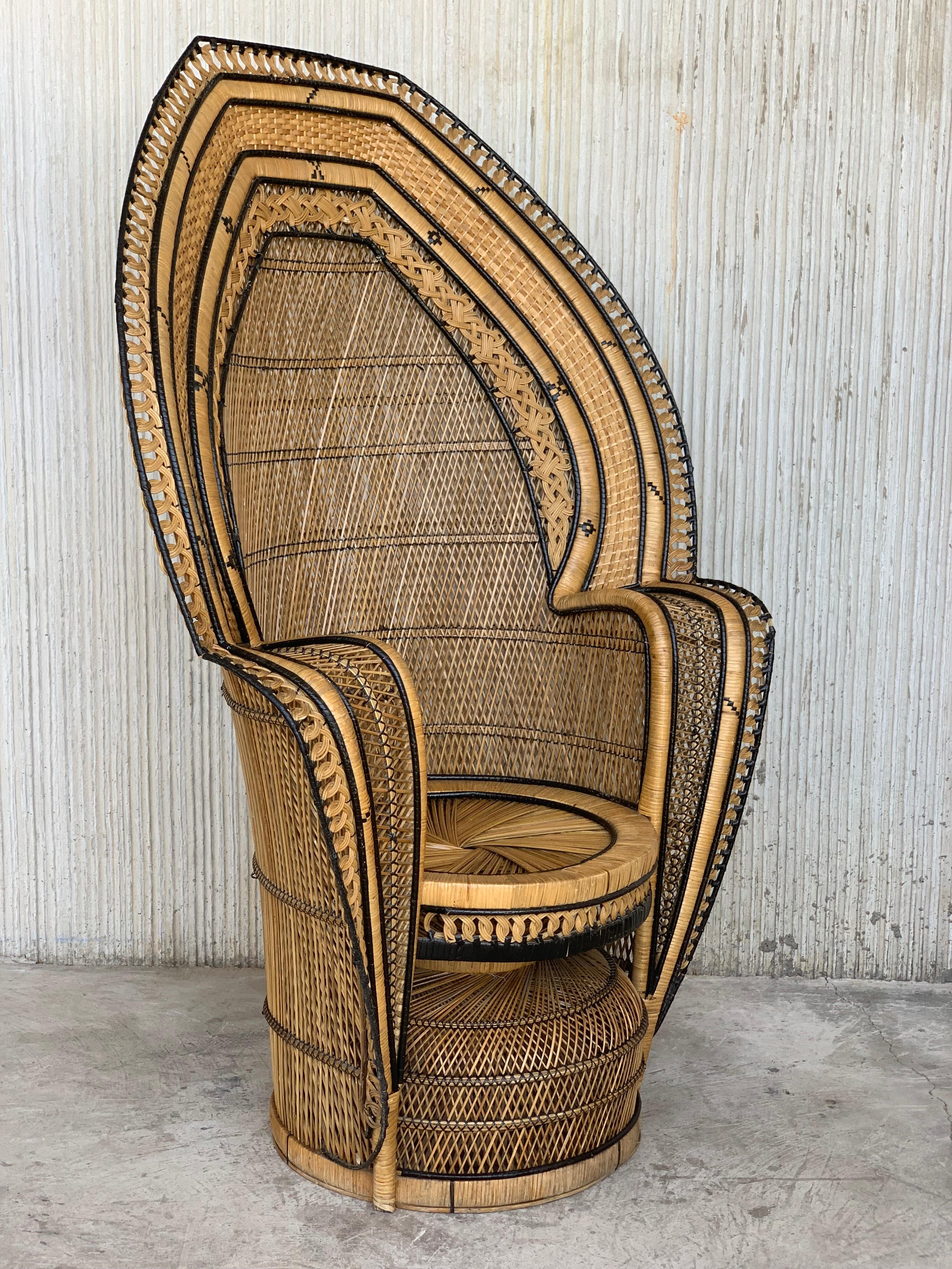 Mid-Century Modern Vintage Handcrafted Wicker, Rattan and Reed Peacock Chair
