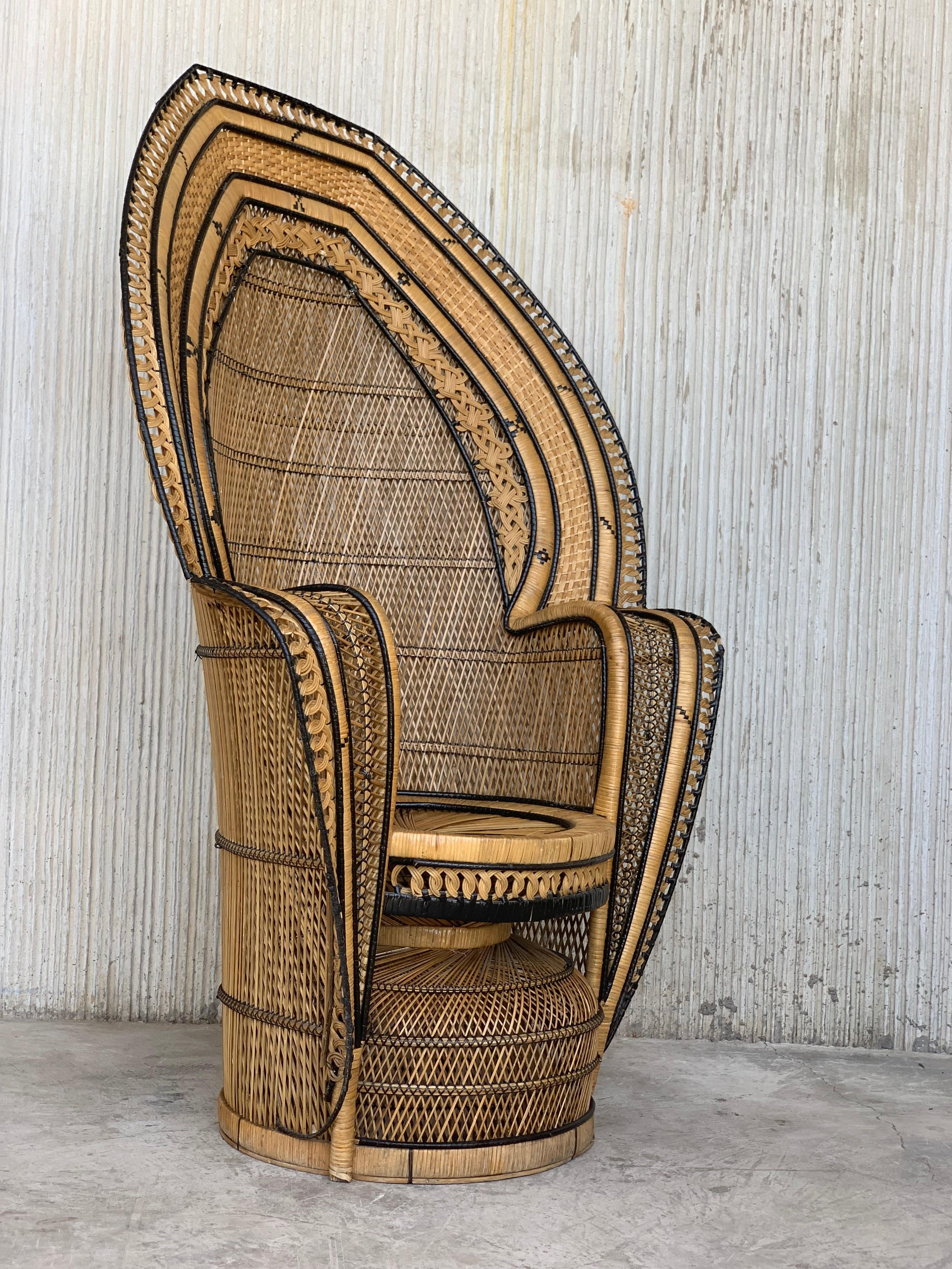 Spanish Vintage Handcrafted Wicker, Rattan and Reed Peacock Chair