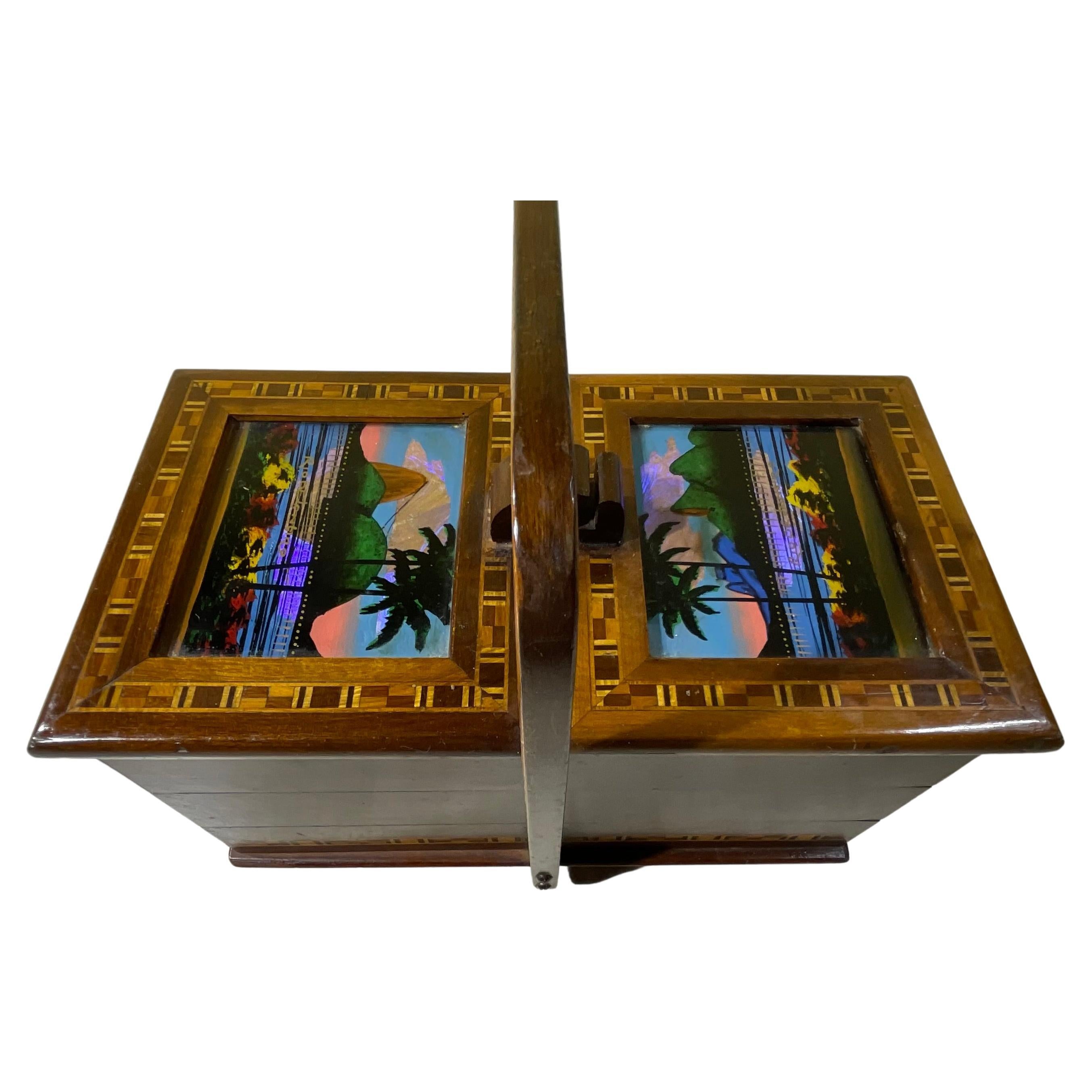 Vintage Handcrafted Wooden Accordion Sewing - Jewelry Box