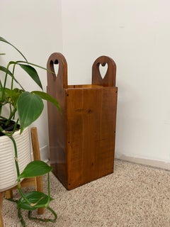 Vintage Handcrafted Wooden Umbrella Stand with Heart Cutout Handles